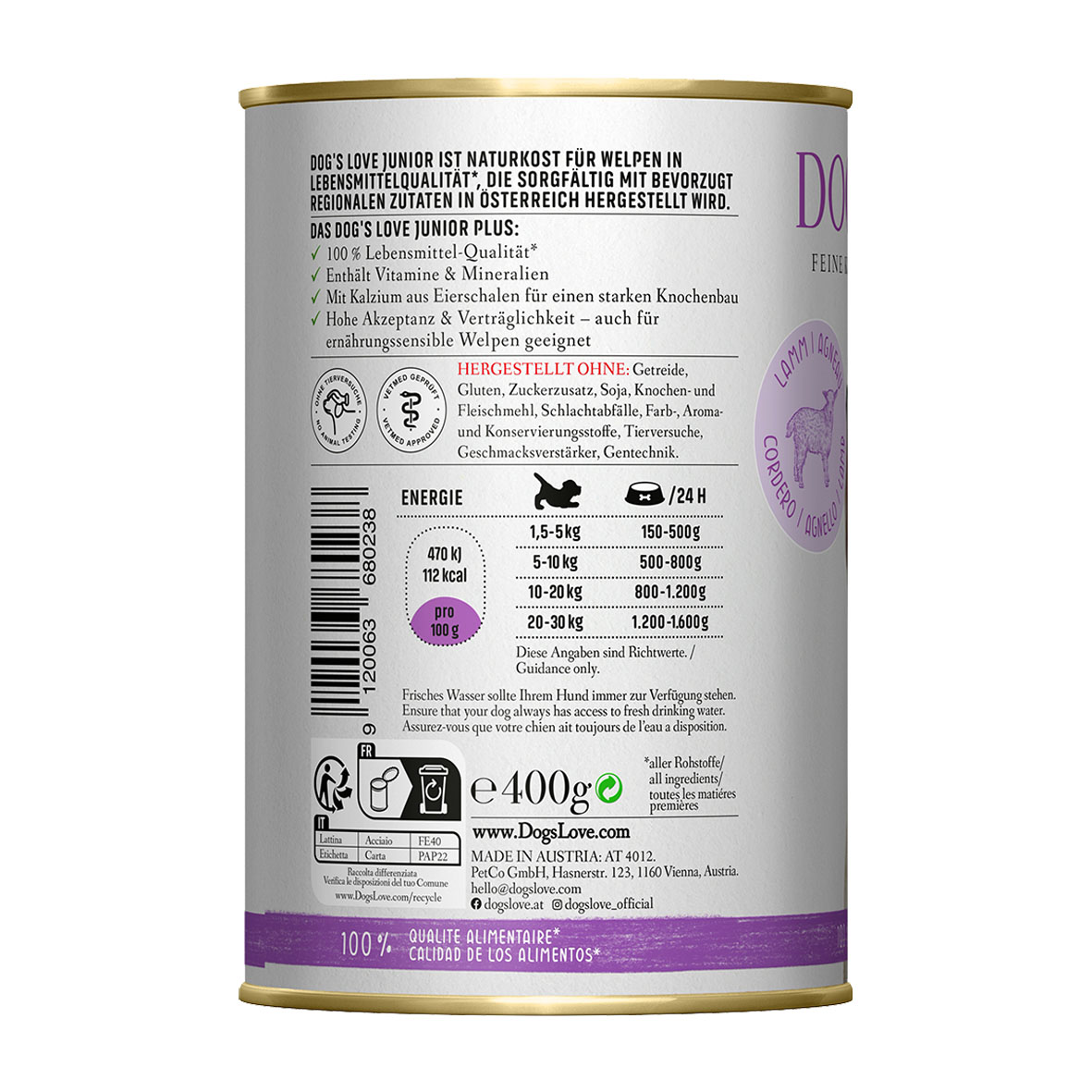 Dog‘s Love Junior Lamm, Kürbis & Kamille, 400g