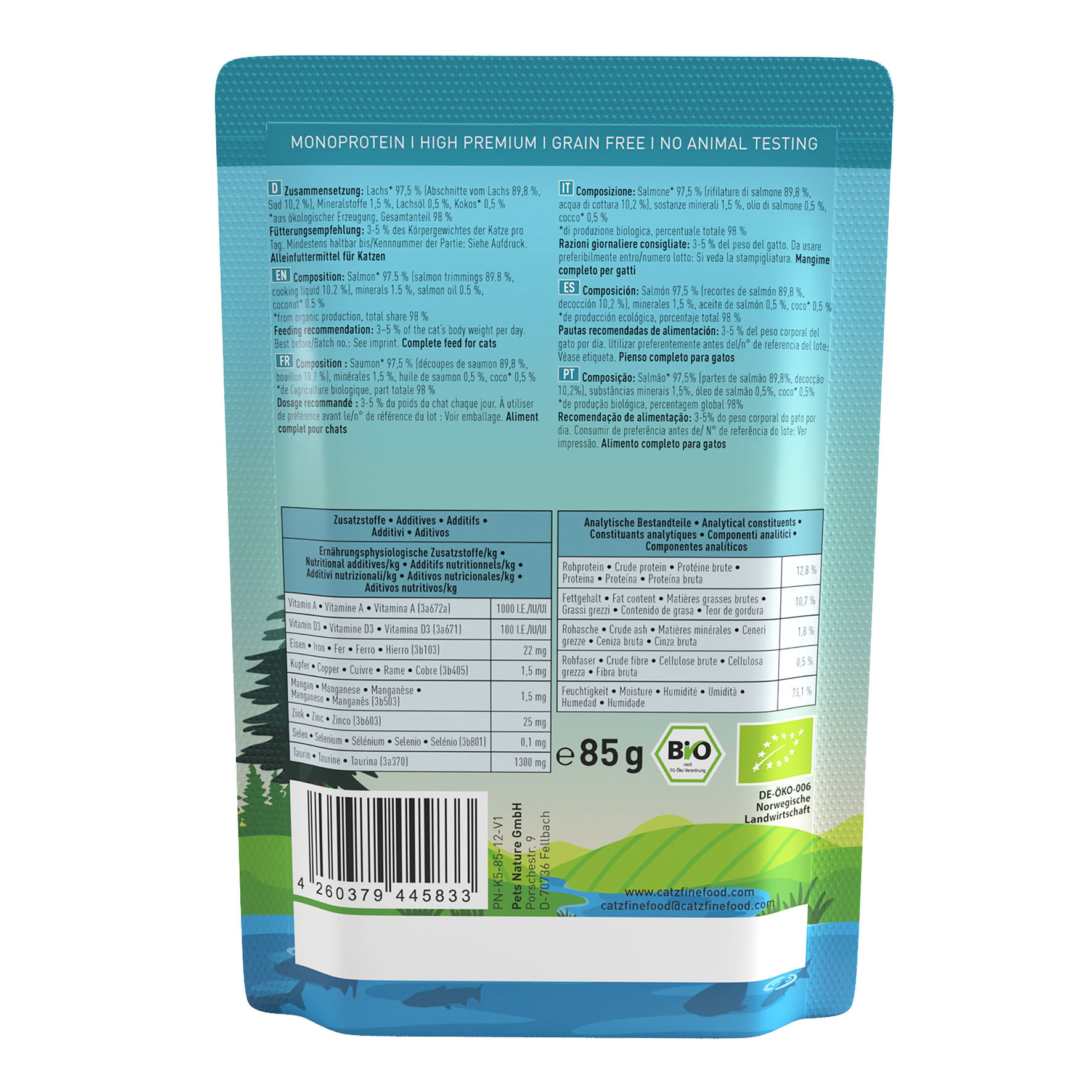 Catz Finefood Bio No. 513 avec saumon, 85g