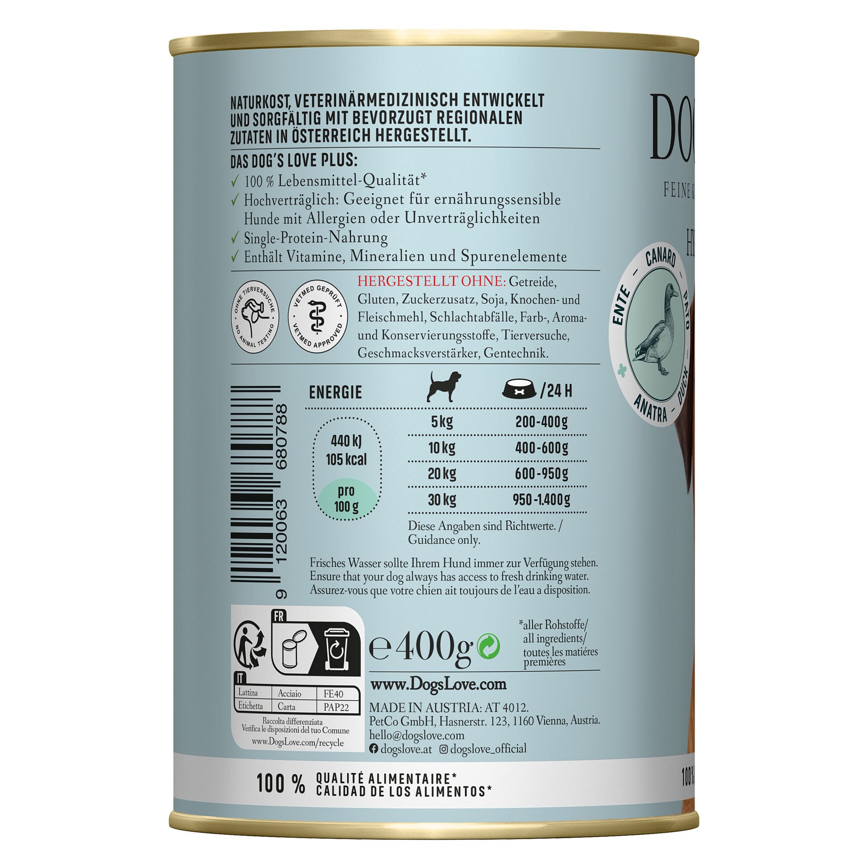 Dog's Love Hypoallergen canard, topinambour et carotte, 400g