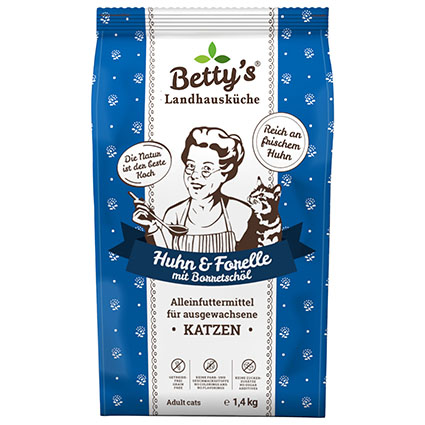 Betty's Landhausküche Adult - Pollo & Trota, croccantini per gatti, 1,4 kg