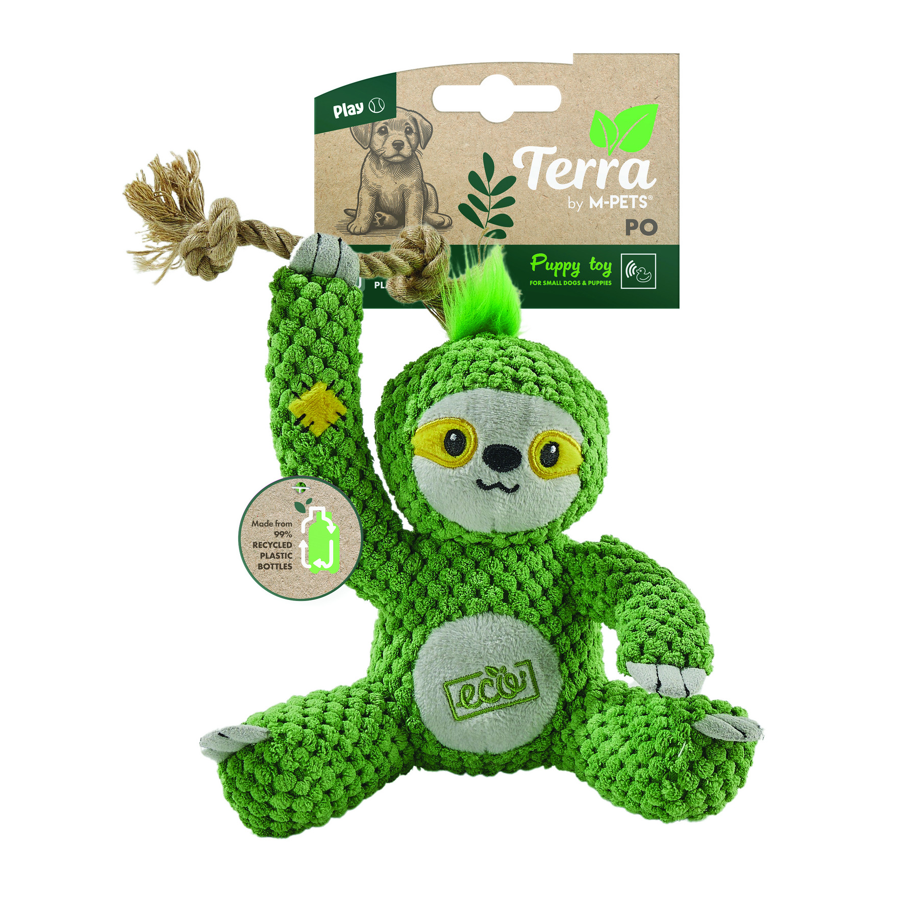 Jouet pour chiots M-Pets - Petit singe, vert, avec couineur, 19 x 11,5 x 17 cm