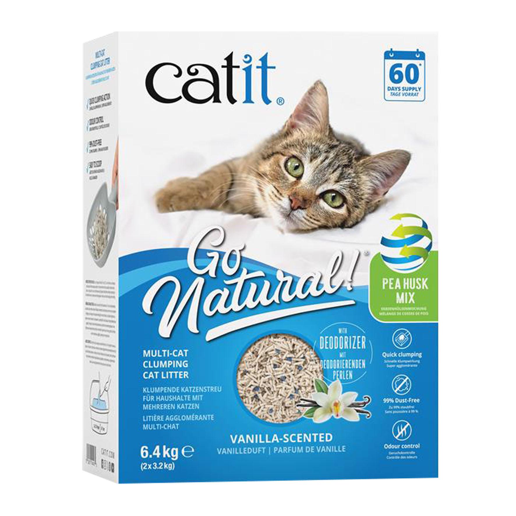 Litière Catit Go Natural Multicat – Pois & Vanille, 6,4 kg