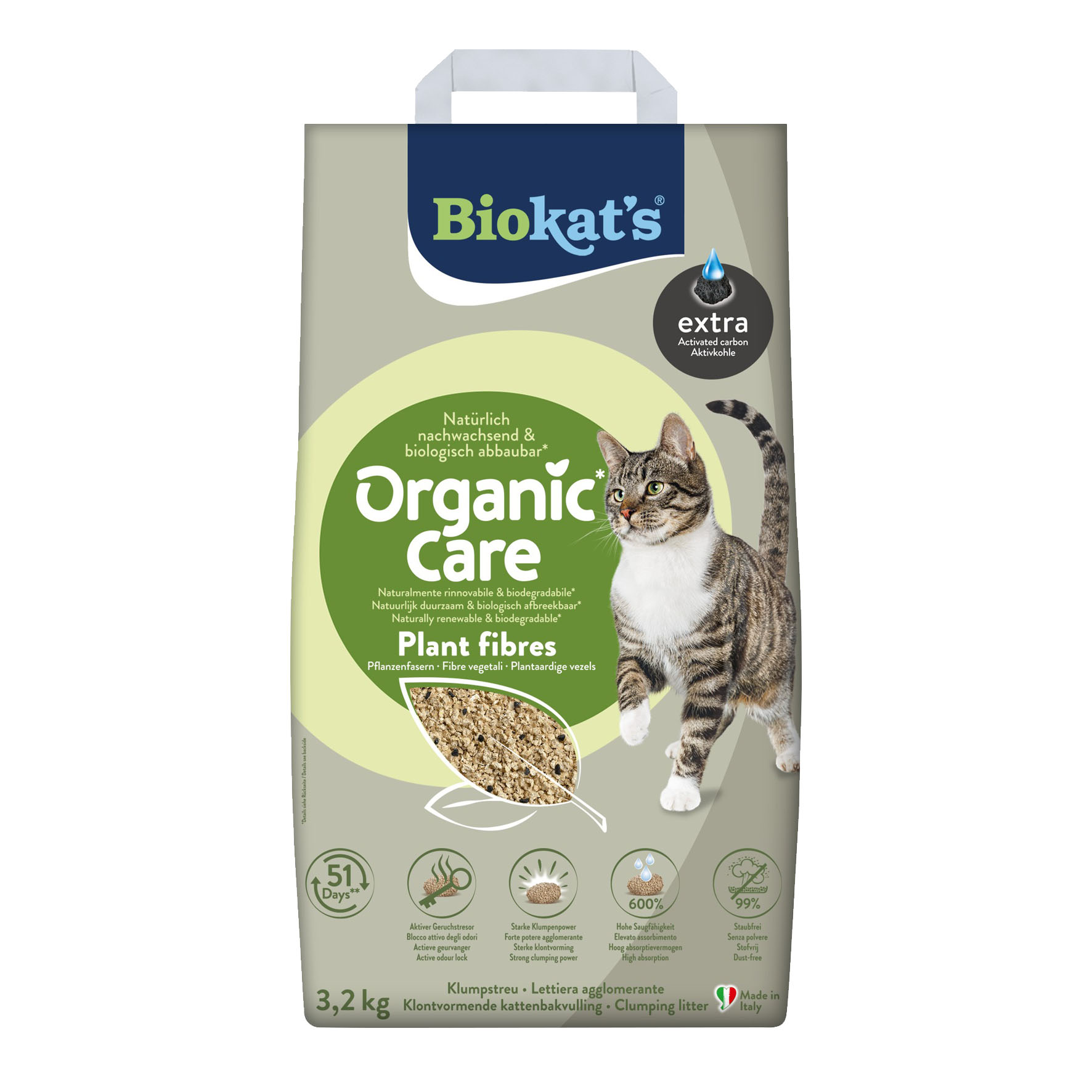 Biokat's Organic Care Plant Extra - Pflanzenfasern-Katzenstreu, 3.2kg