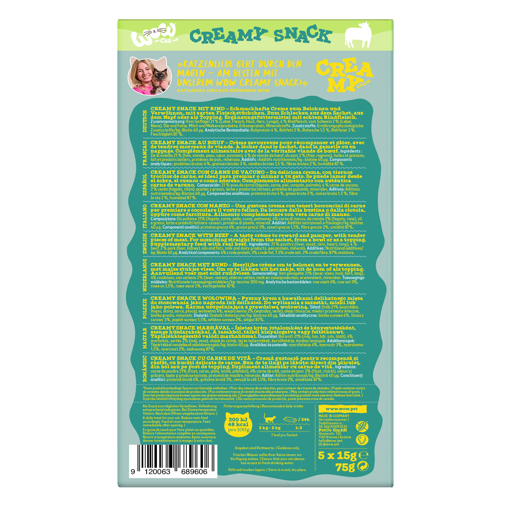 WOW CAT Creamy mit Rind,  5x15g