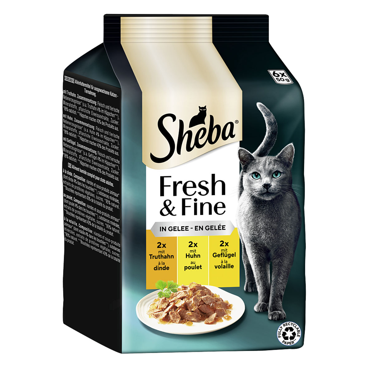 Sheba Frischebeutel Fresh & Fine in Gelee mitr Truthahn, Huhn, Geflügel 6 x 50 g