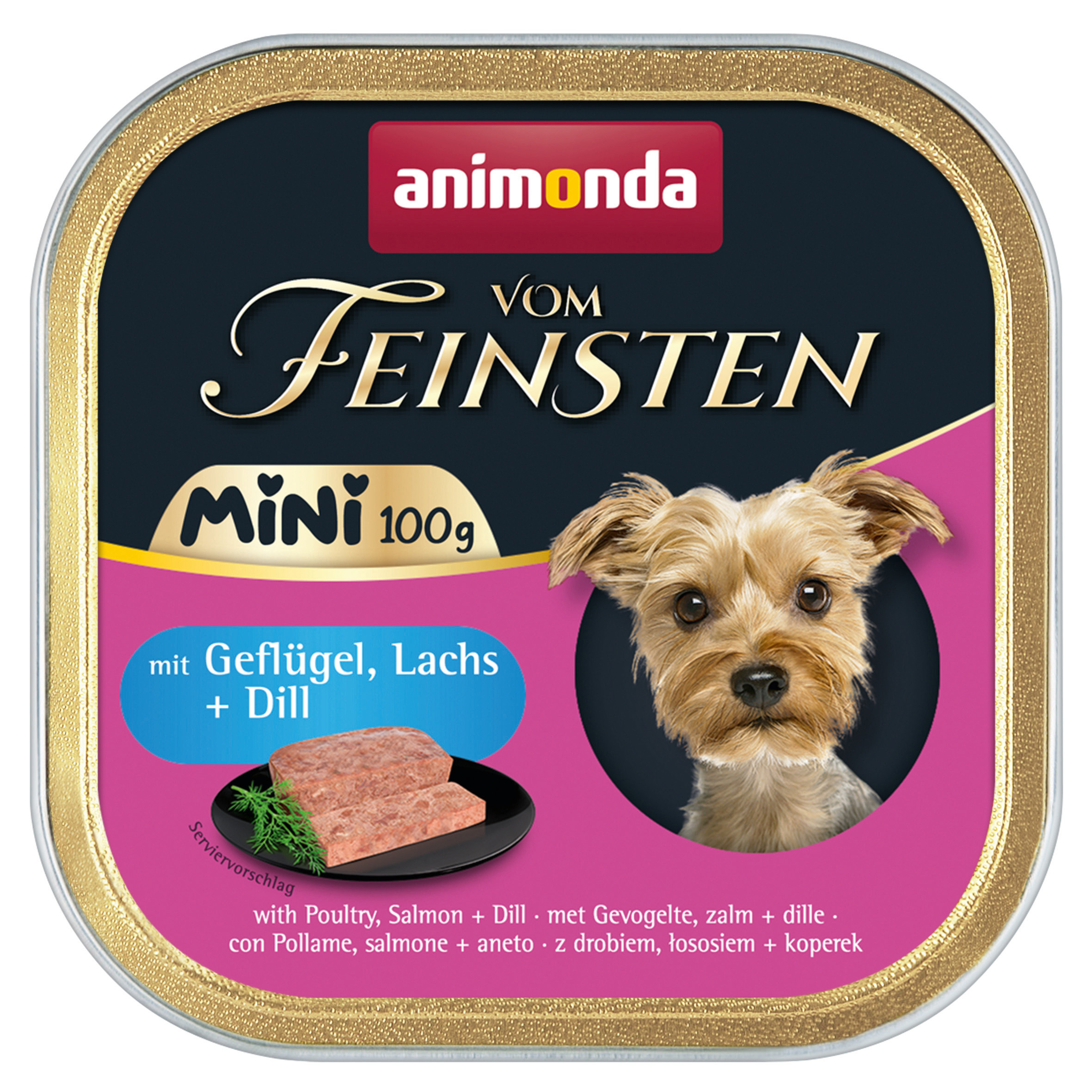 Animonda vom Feinsten Adult Mini mit Geflügel, Lachs + Dill, 100g  Animonda vom Feinsten Adult Mini mit Geflügel, Lachs + Dill, 100g