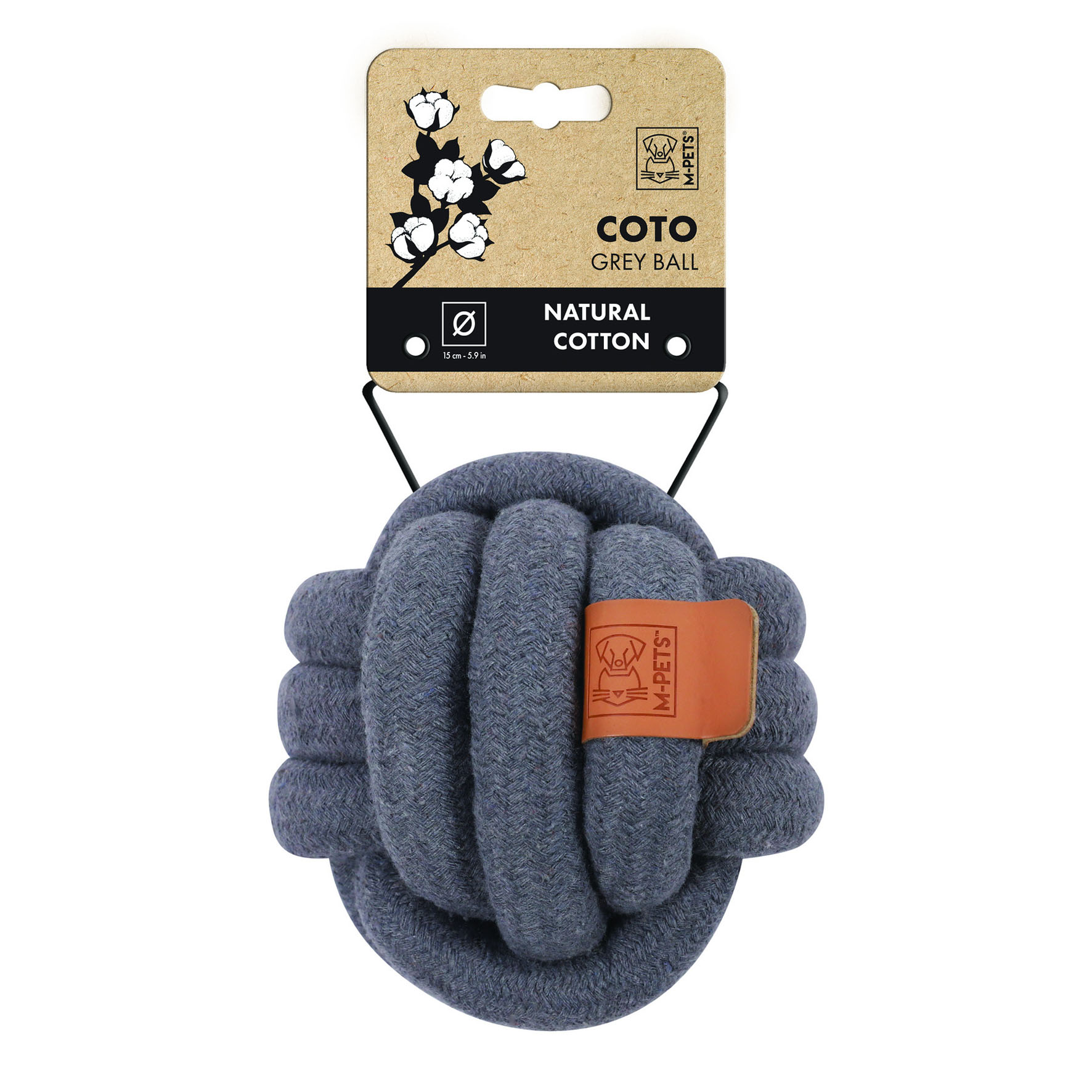 Jouet naturel pour chien M-Pets : balle nouée, 15cm
