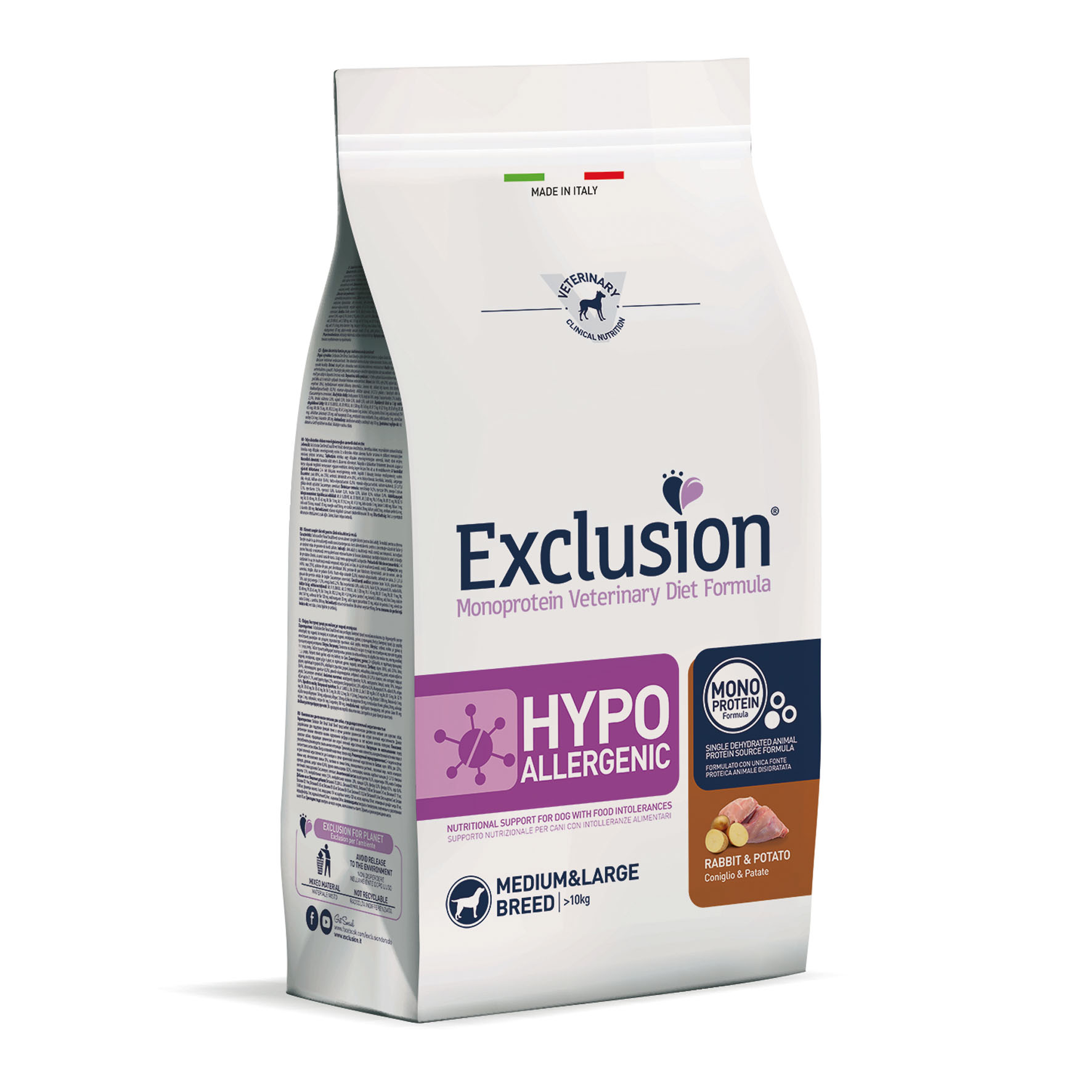 Exclusion HYPOALLERGENIC VET Adult Medium & Large All Breeds lapin & pommes de terre, 12kg