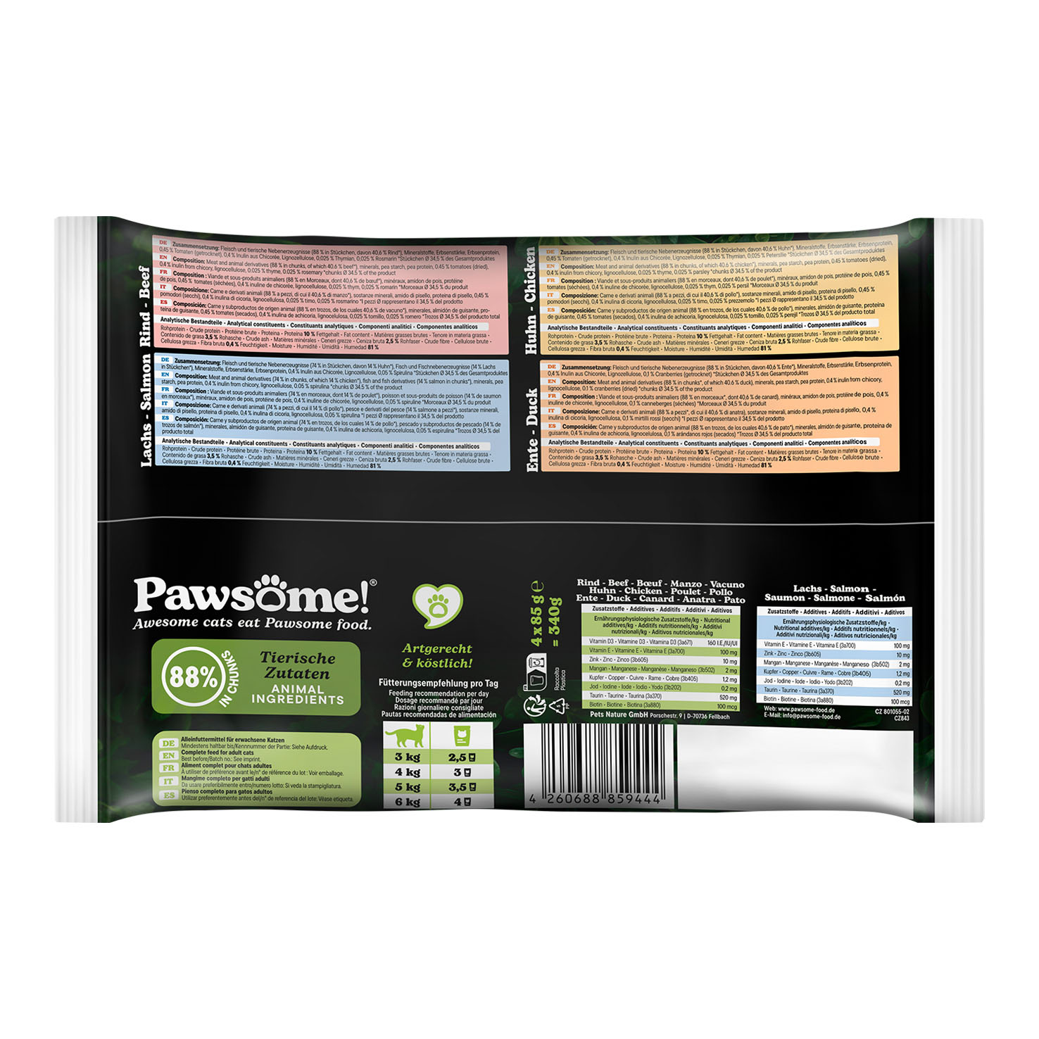 Pawsome Adult, Mixpack, 4x85g