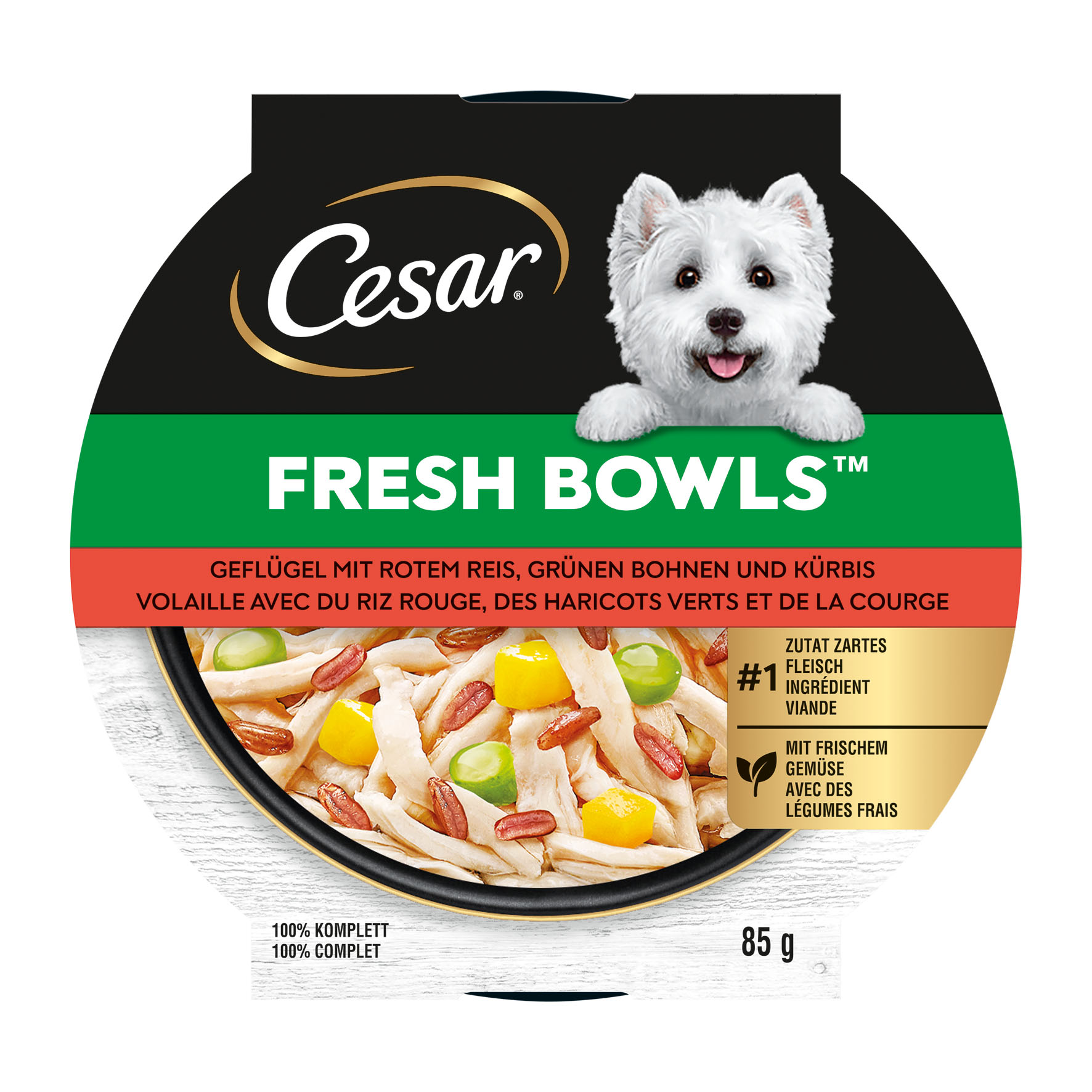 CESAR Fresh Bowls Pollame con riso rosso, fagiolini verdi e zucca, 85g