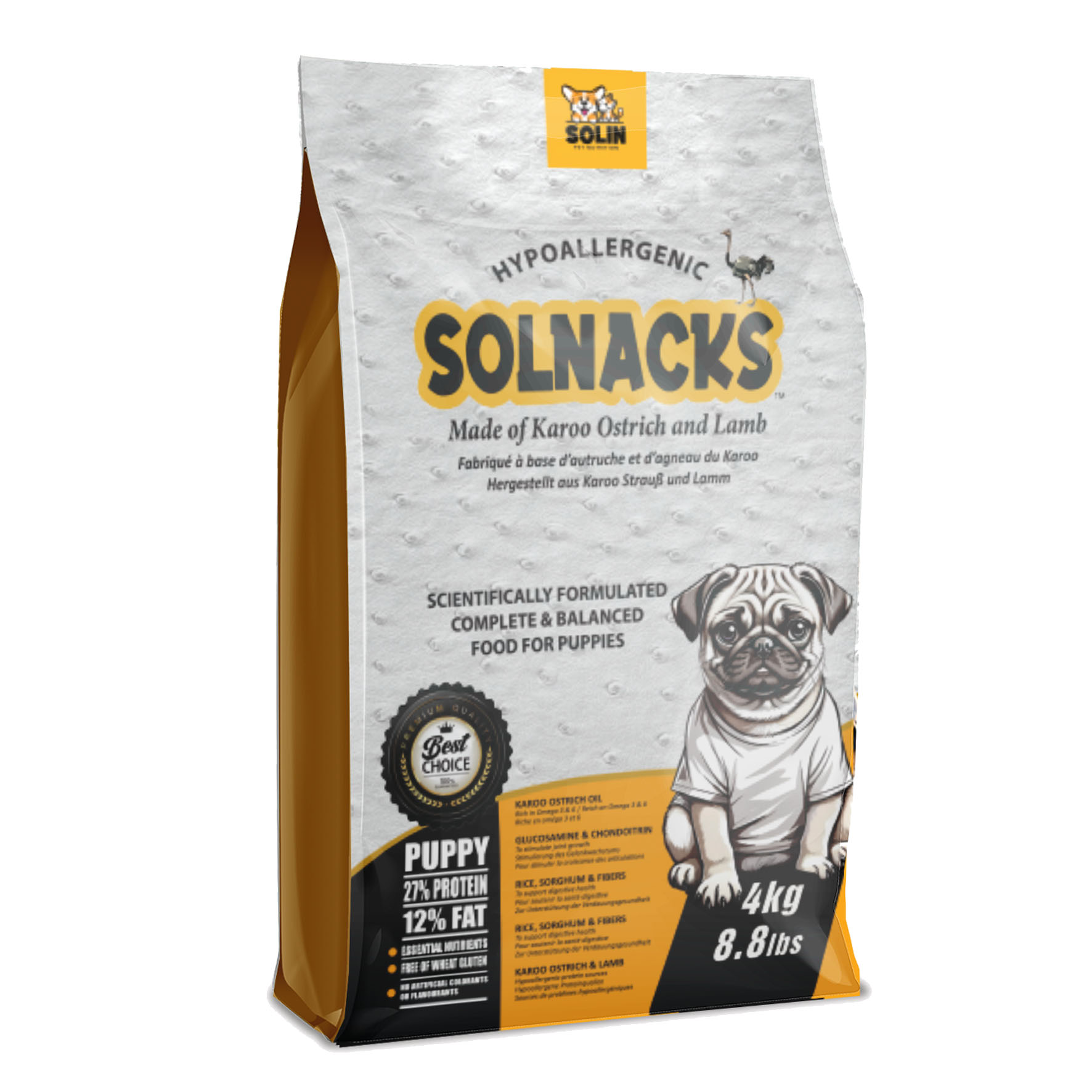 SOLNACKS Dog Puppy – All Breeds mit Strauss, 4kg