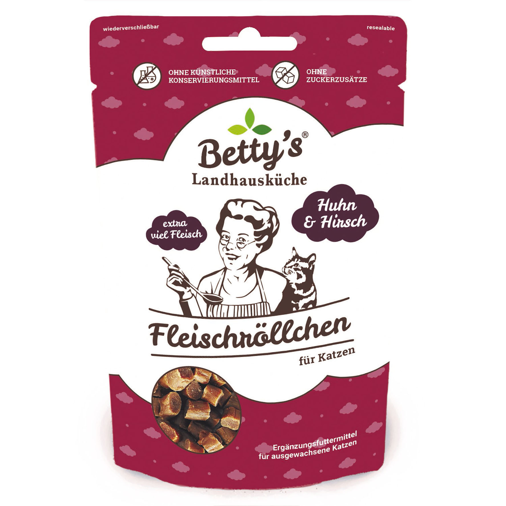 Betty’s Landhausküche Rouleaux de viande – Poulet & Cerf, friandise pour chat, 50 g