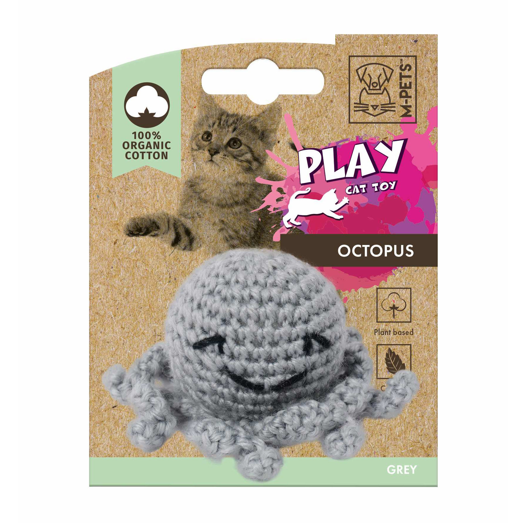M-Pets Katzenspielzeug Oktopus, Grau, 7,5x7,5x5,5cm