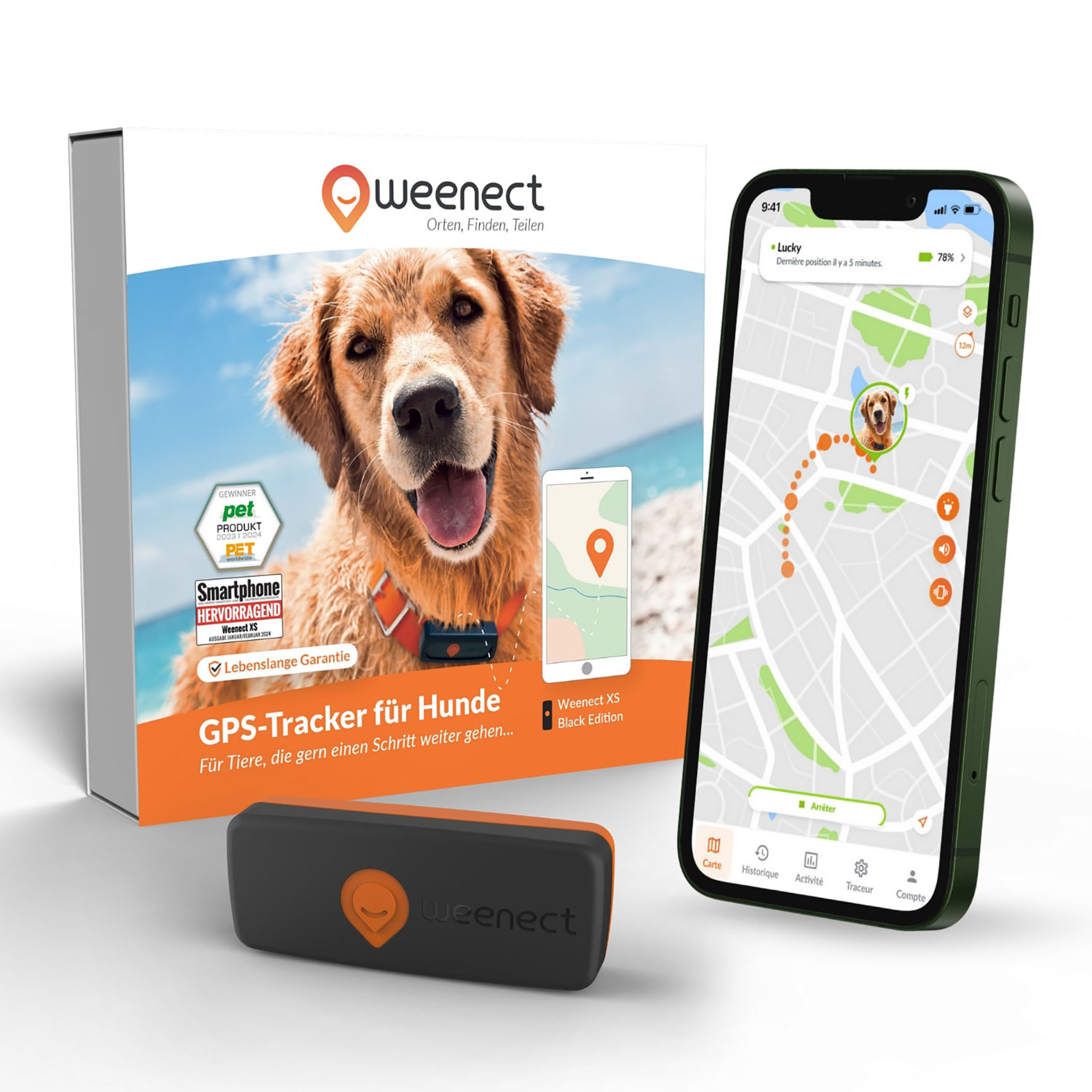 Weenect GPS Tracker für Hunde – XS, schwarz