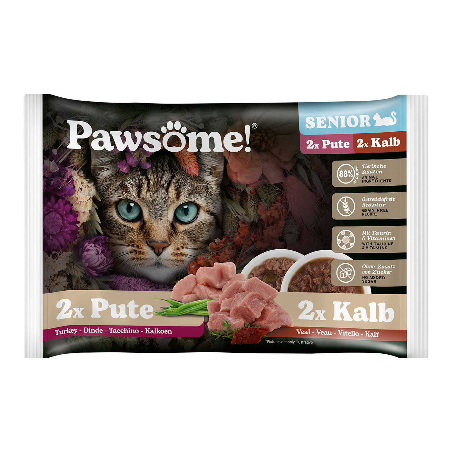 Pawsome Senior Kalb&Pute, Multipack 4x85g