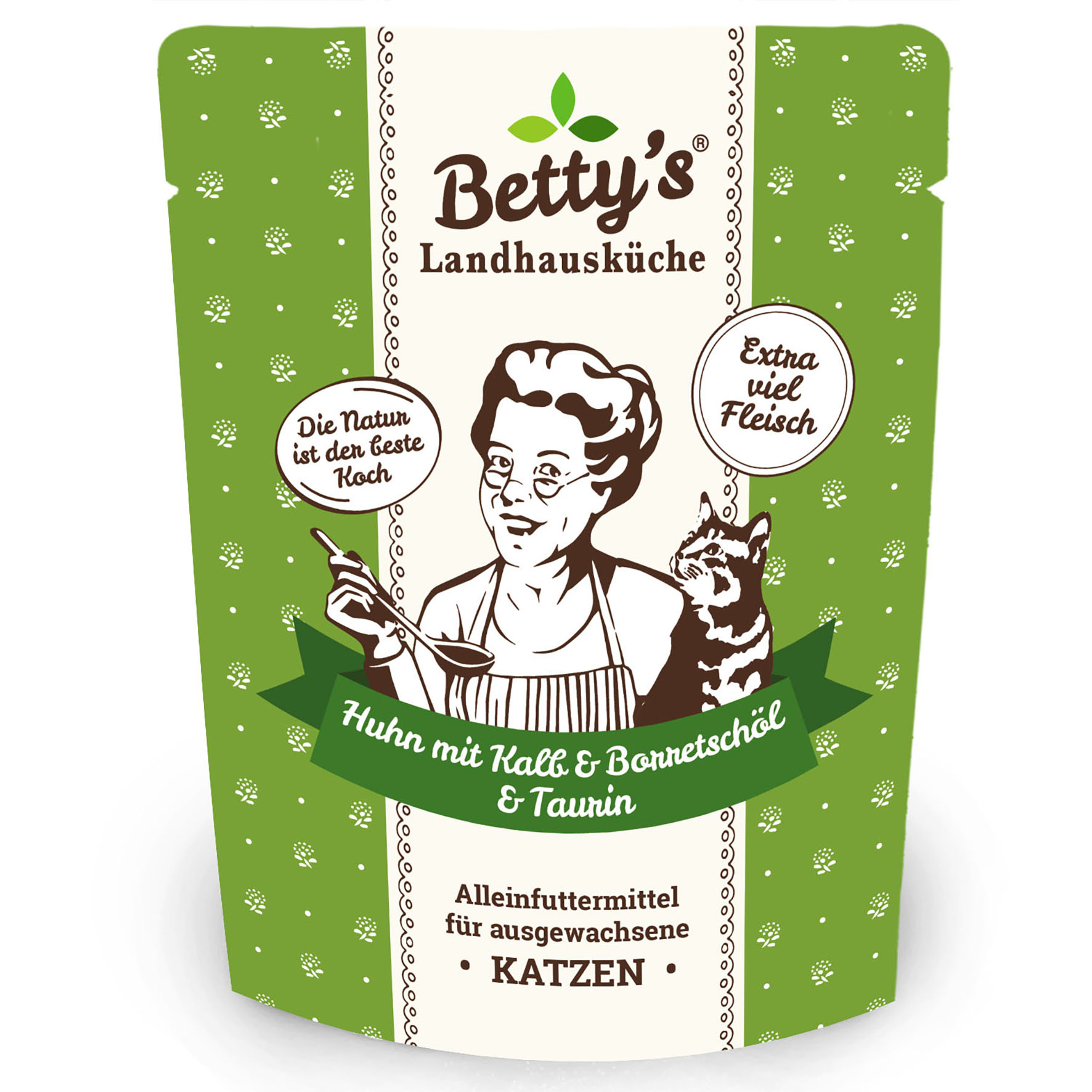 Betty´s Landhausküche - Huhn und Kalb & Borretschöl, Nassfutter für Katzen, 250g