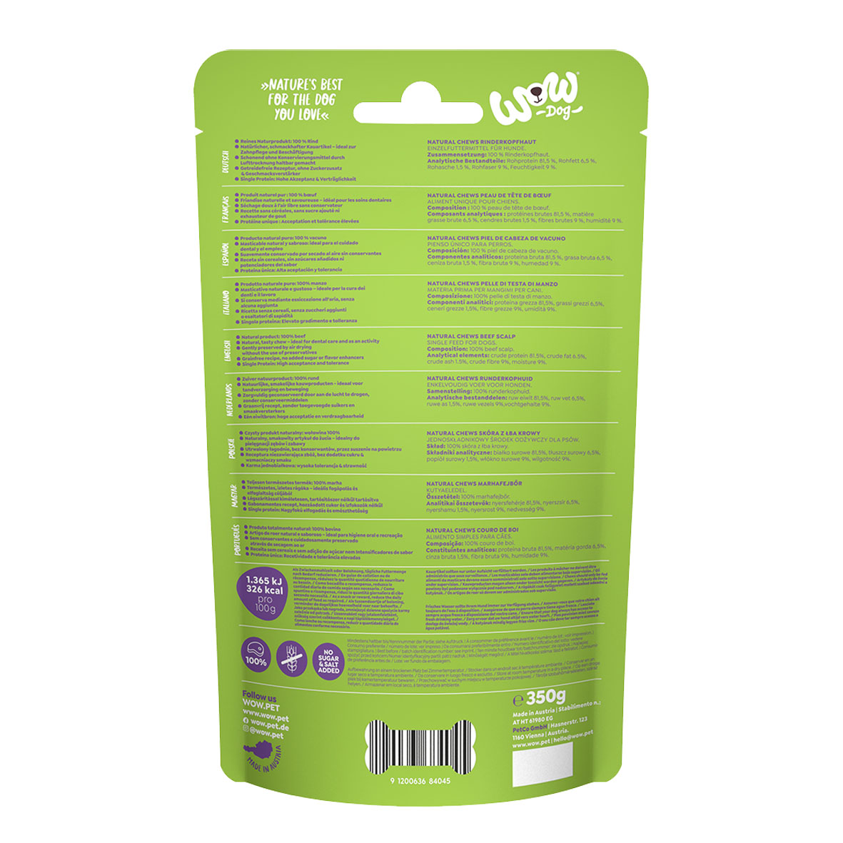 WOW Natural Chews cuir chevelu de boeuf, 350g