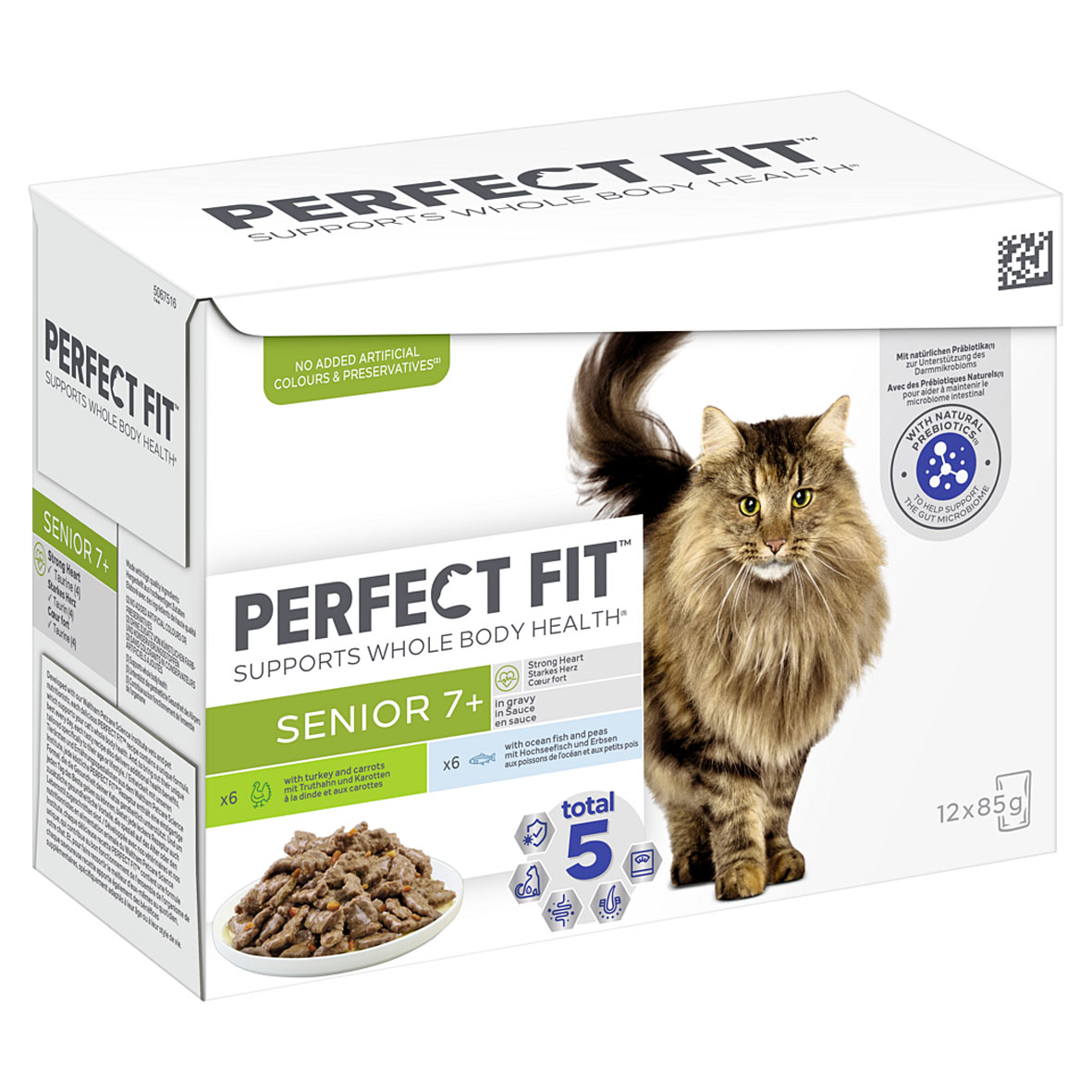 PERFECT FIT Senior 7+ Feuchtfutter mit Truthahn & Karotten, Hochseefisch & Erbsen, 12 x 85g