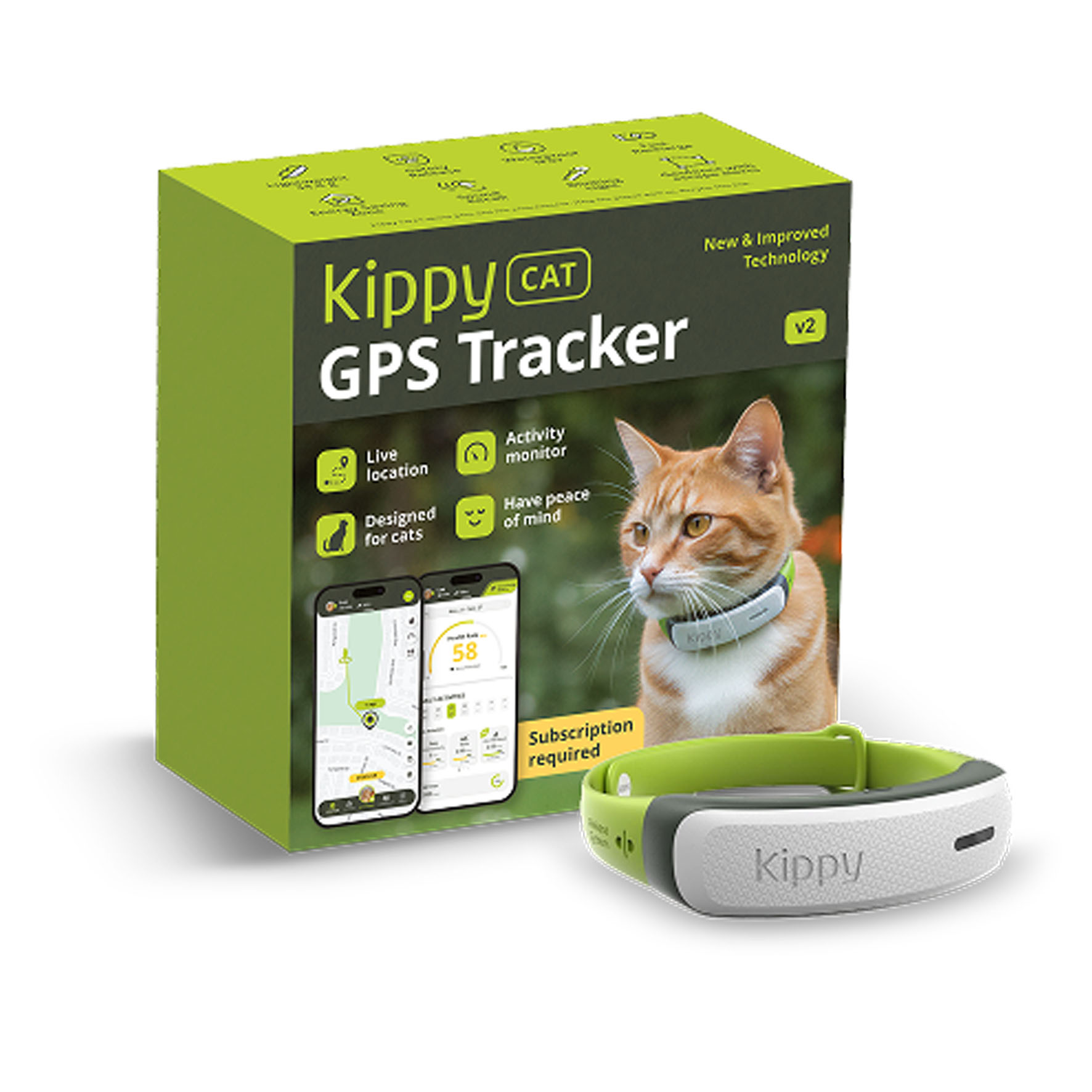 Kippy Cat V2 – Traceur GPS pour chats, vert