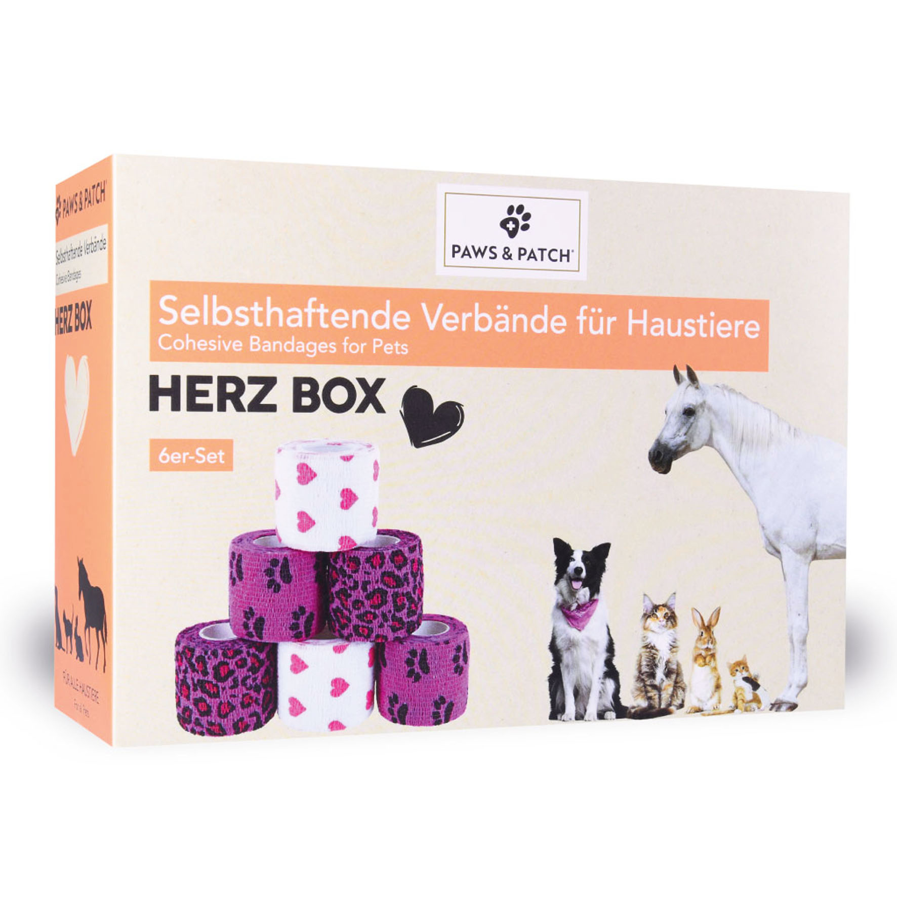 Paws & Patch Selbsthaftende Verbände HERZ BOX 6er-Set 5x5cm 