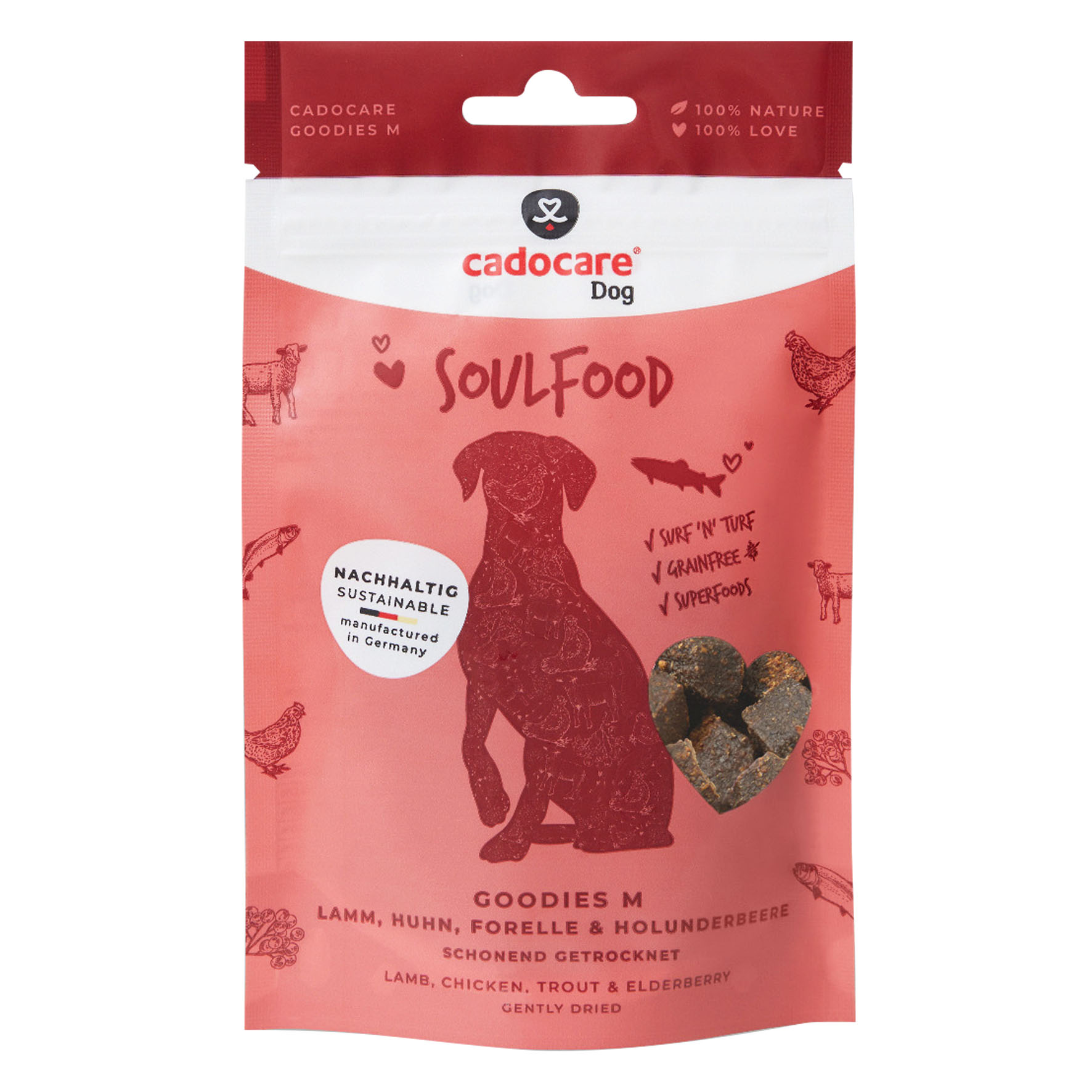 Cadocare Hundesnacks - Goodies M - Lamm, Huhn, Forelle & Holunderbeere, 70g