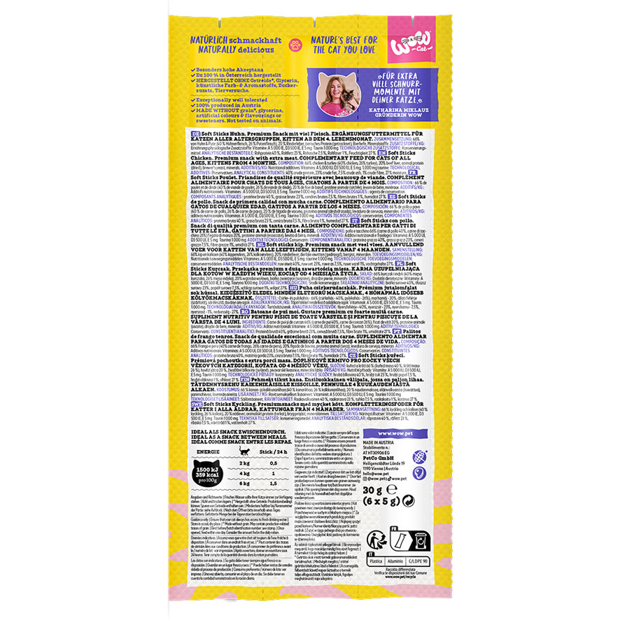WOW CAT Soft Sticks Huhn, 6x5g