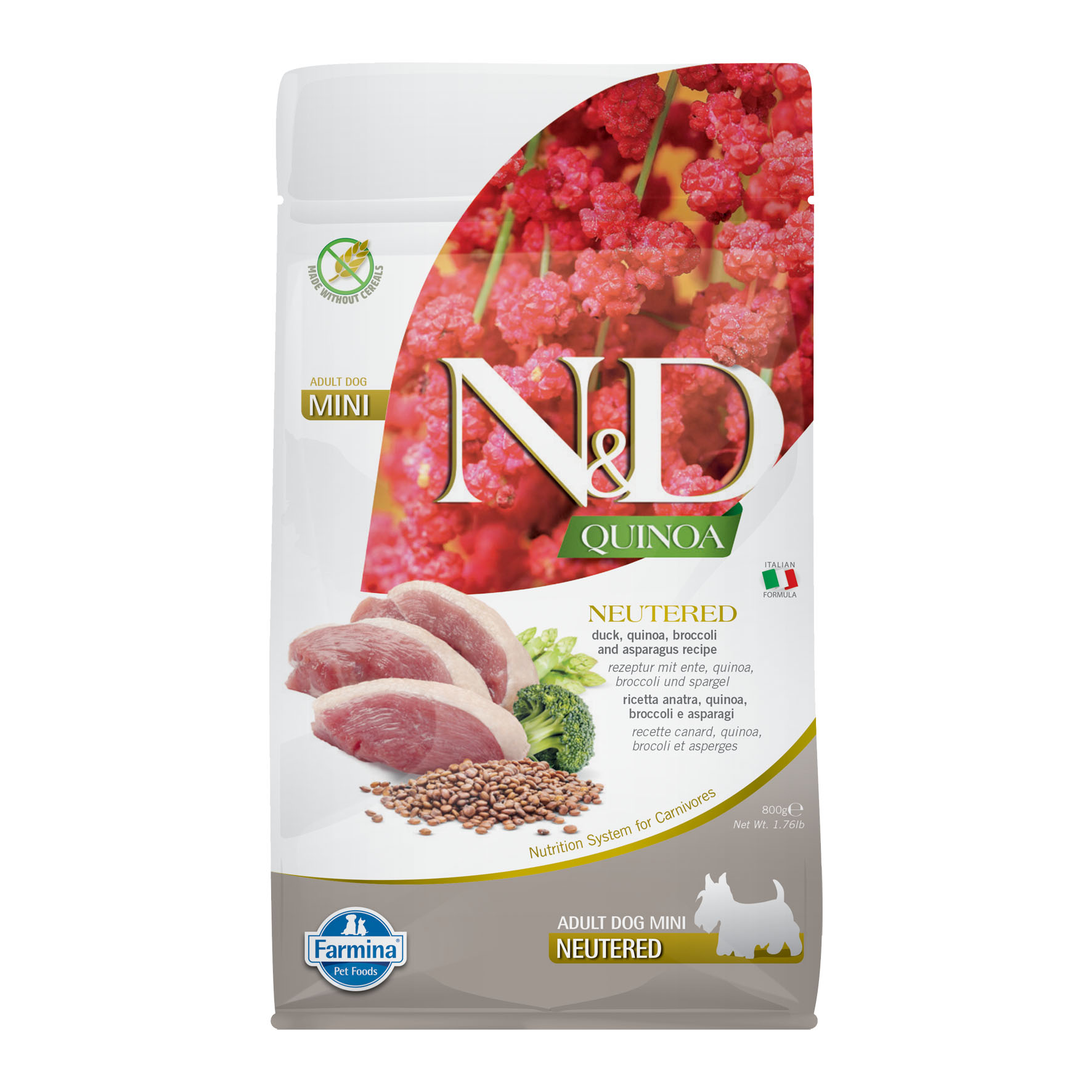 Farmina Dog Adult Mini Quinoa Neutered Ente, Quinoa, Broccoli & Spargel, 800g