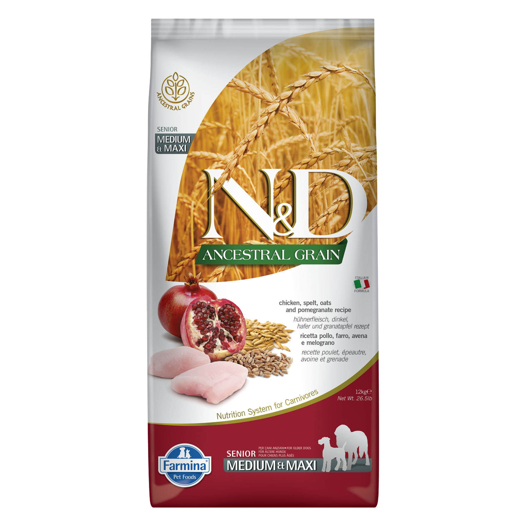 Farmina Dog Senior Med/Max Huhn, Dinkel, Hafer & Granatapfel, 12kg