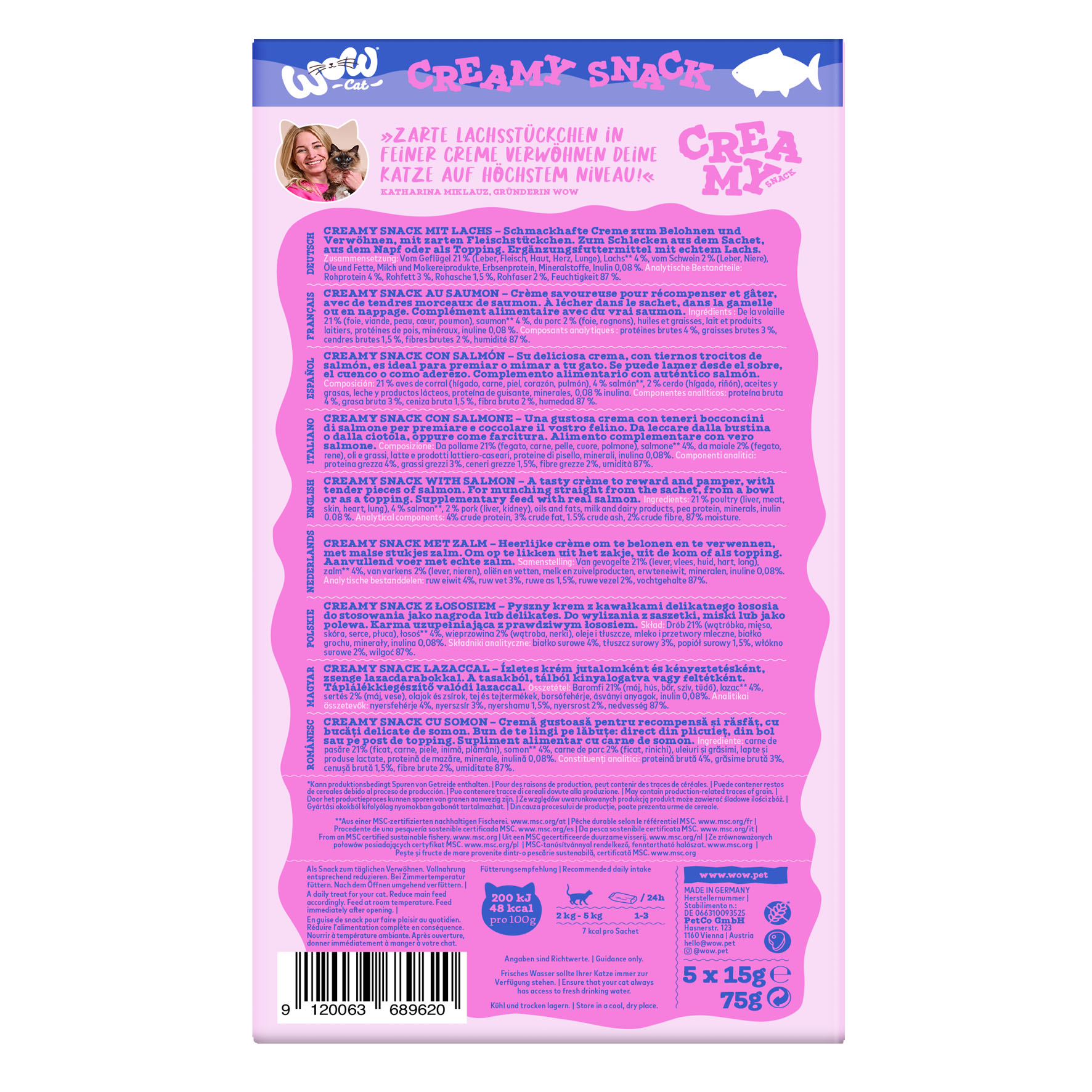 WOW CAT Creamy au saumon, 5x15g