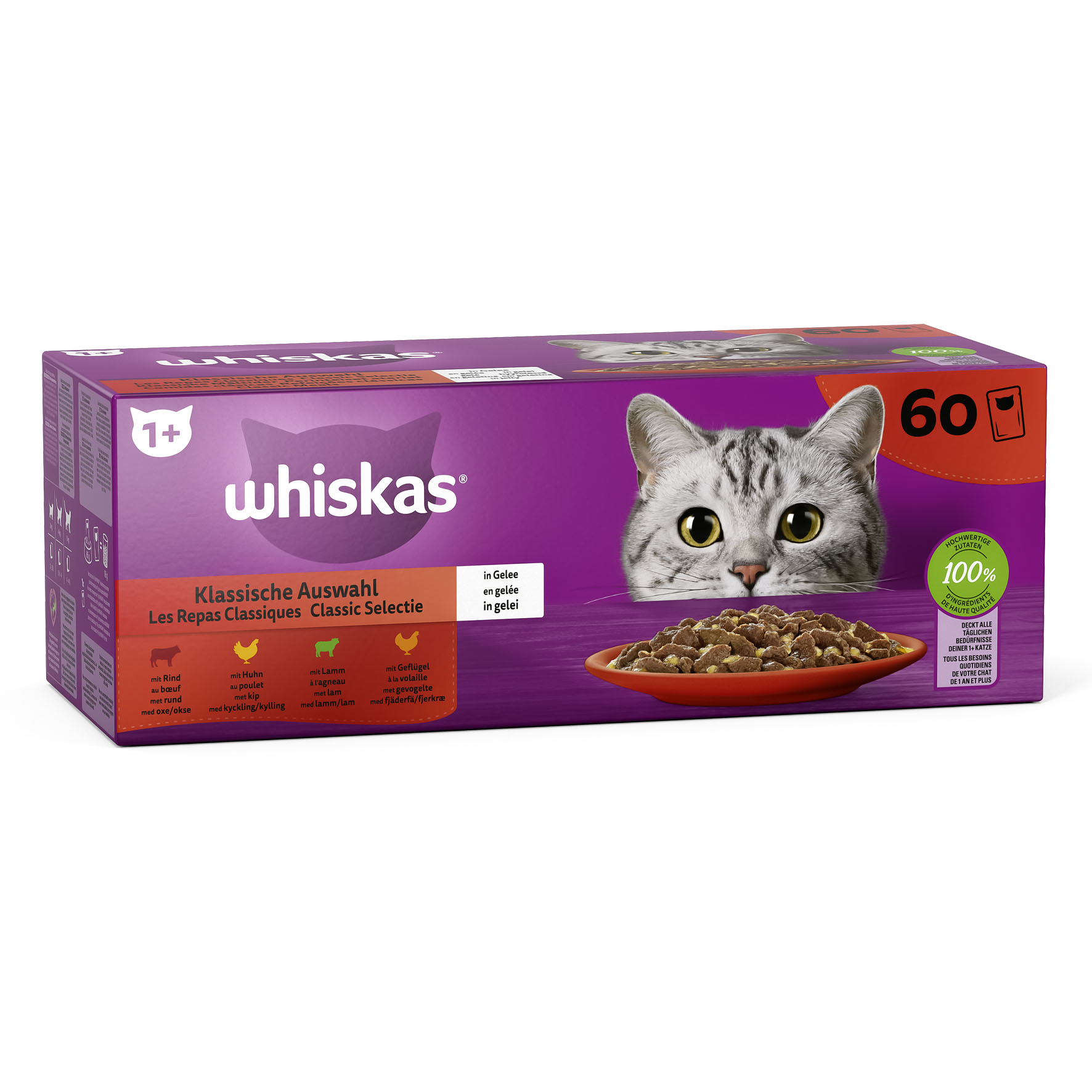 WHISKAS® Portionsbeutel Multipack Special Pack 1+ Klassische Auswahl in Gelee 60 x 85g
