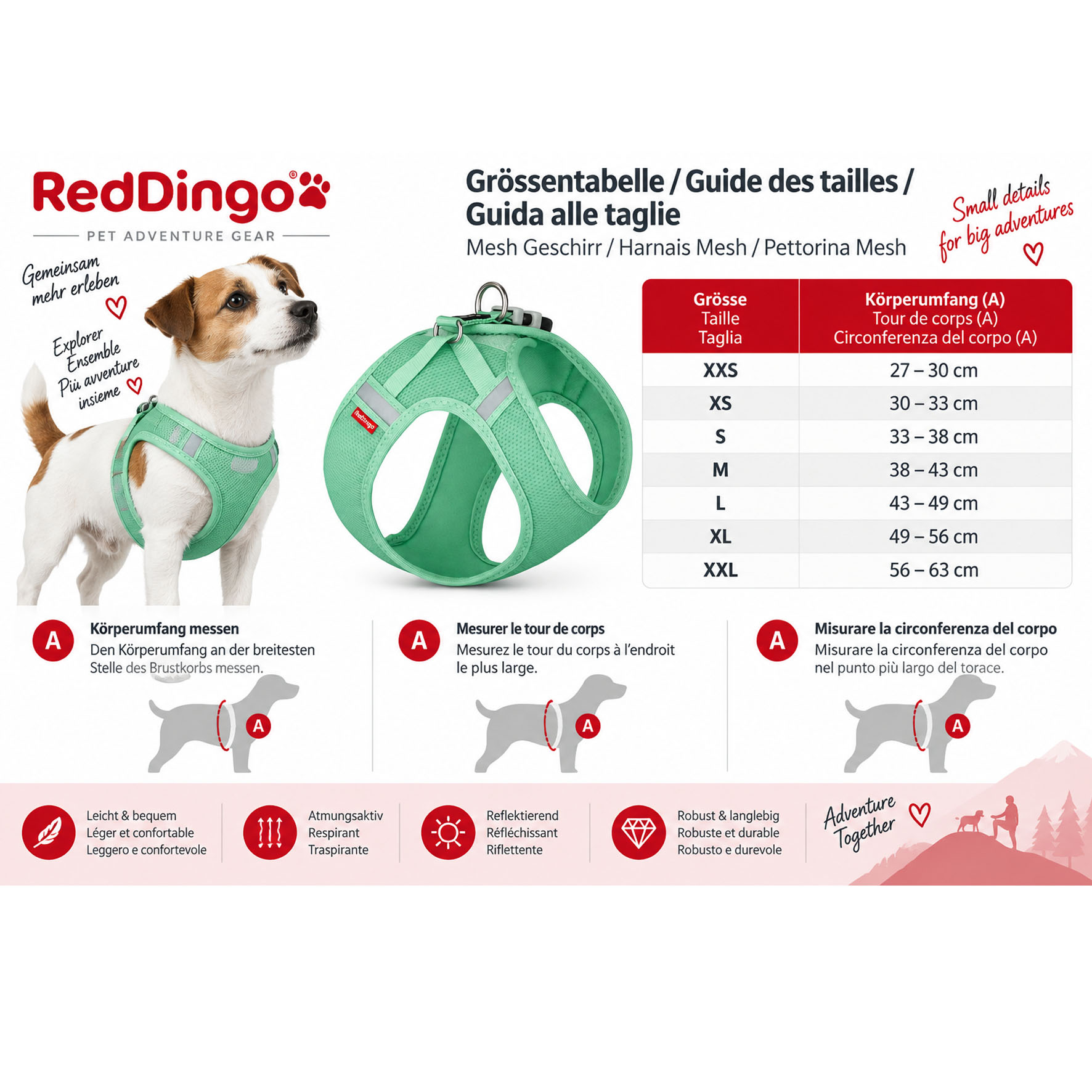 RedDingo Hundegeschirr Mesh, L - 43-49cm Körperumfang, PastelGreen