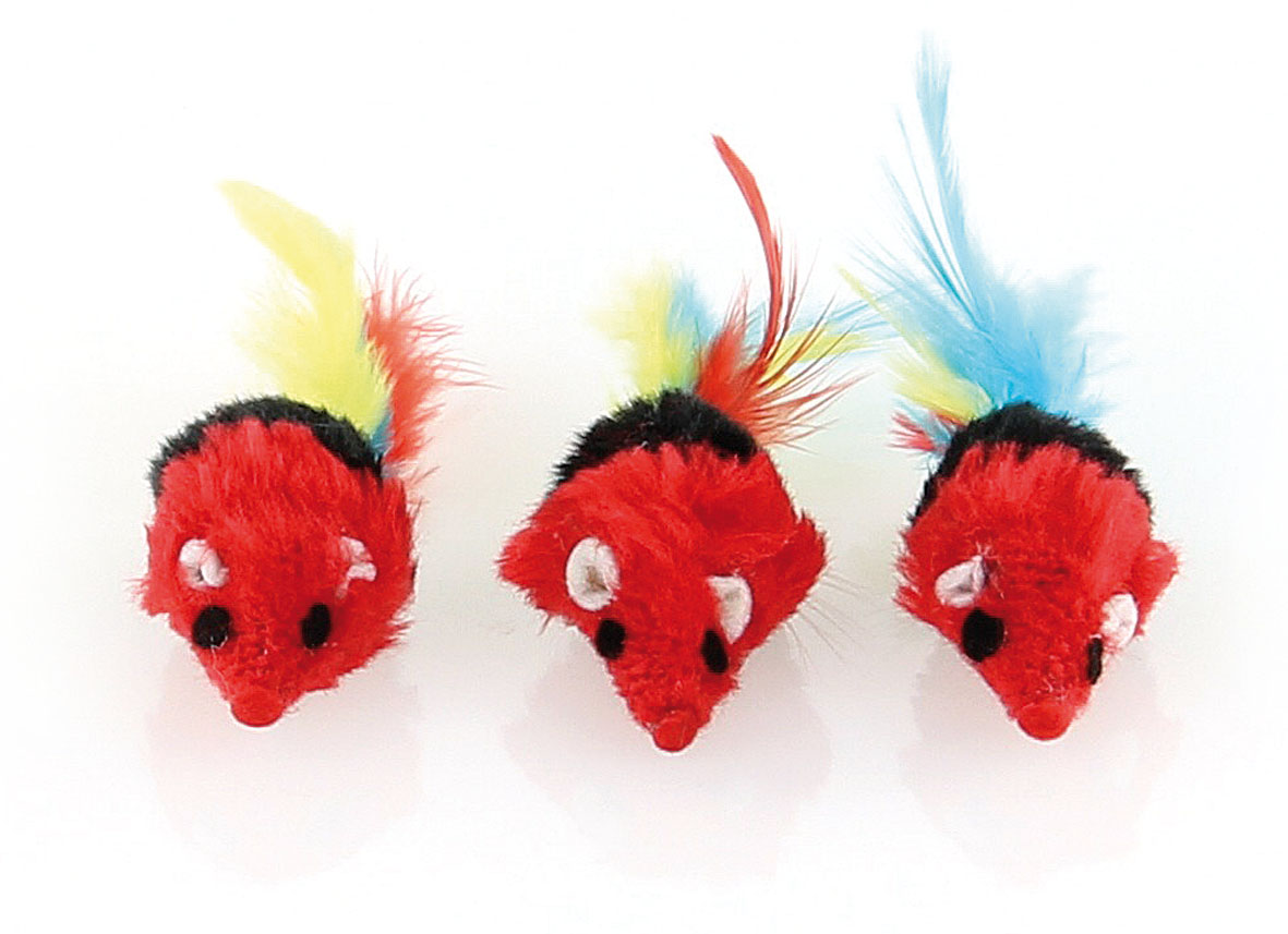 swisspet Gioco per gatti Topo di pelliccia con piuma, 3 pz.
