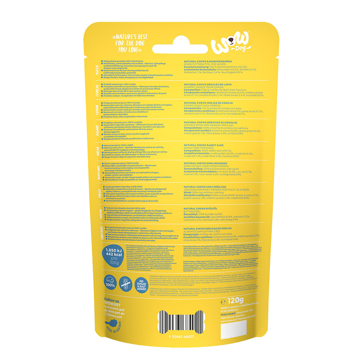 WOW Natural Chews Kaninchenohren, 120g