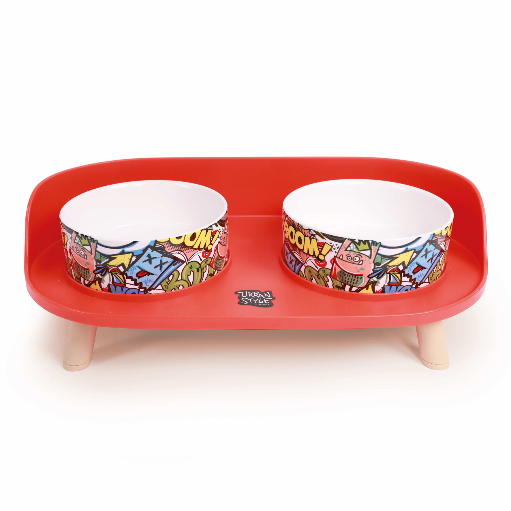 M-Pets Erhöhter Futternapf, rot, 450ml x 2