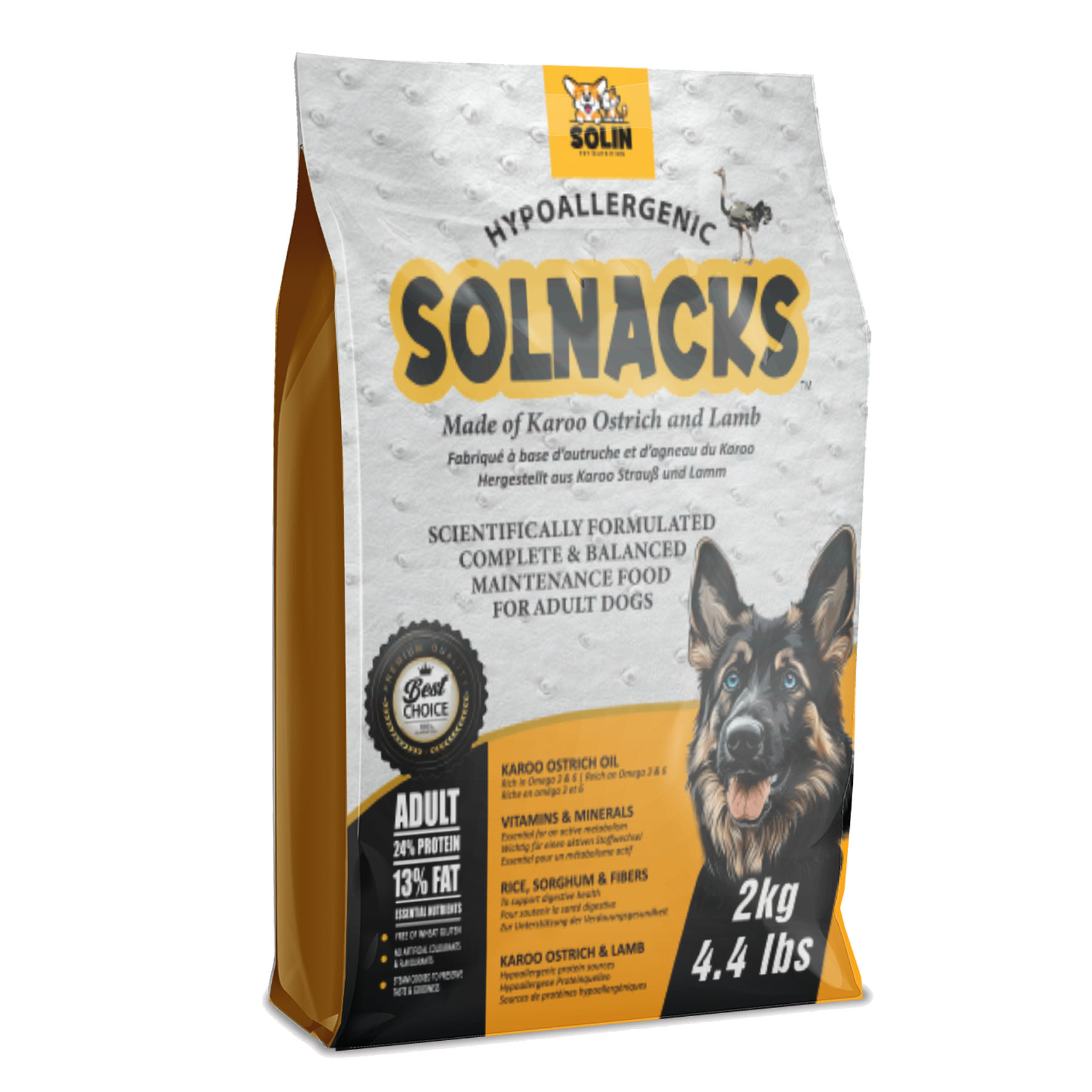 SOLNACKS Dog Adult – All Breeds con struzzo