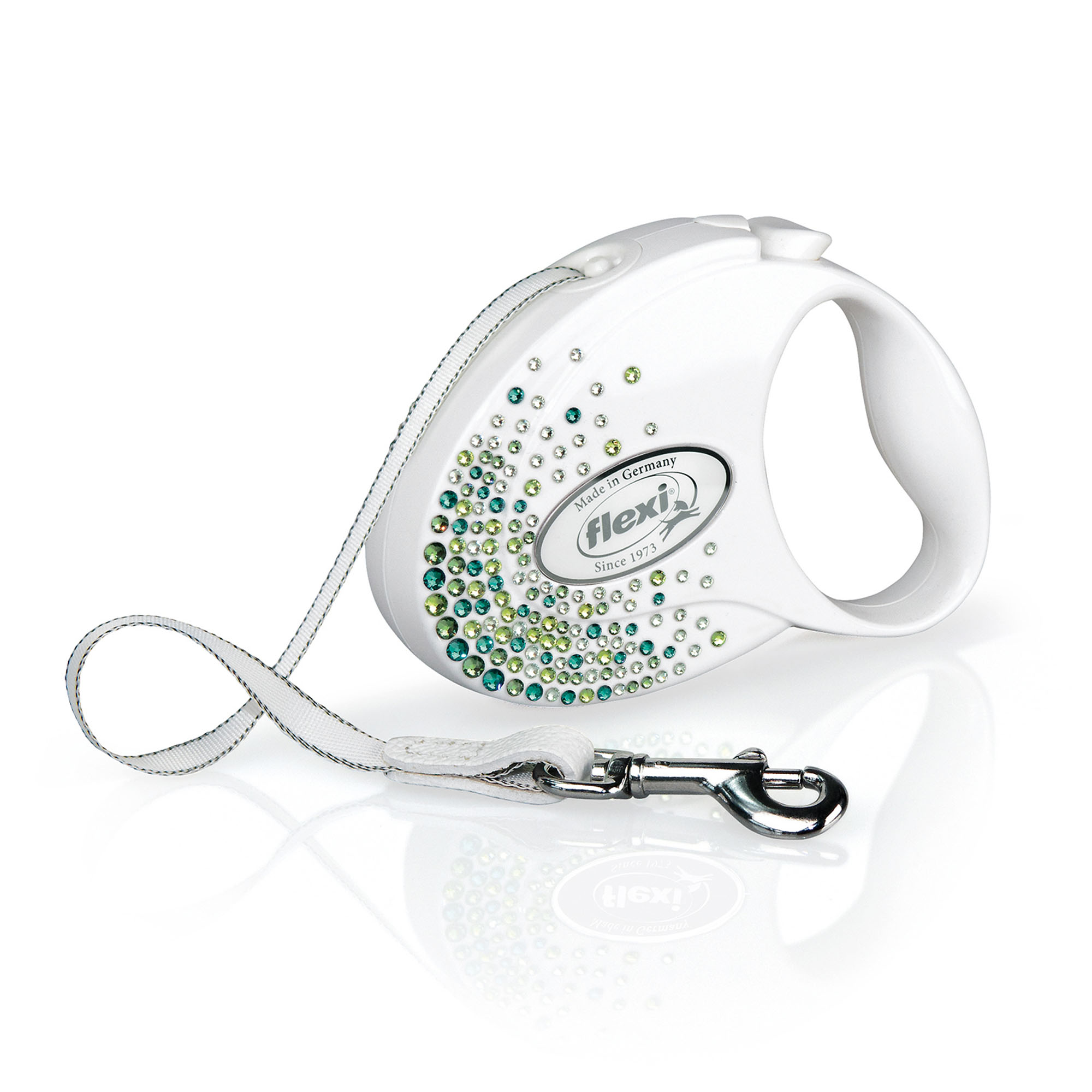 Flexi Glam Splash Crystal Gurt-Rollleine S, Pearl-White, 3m