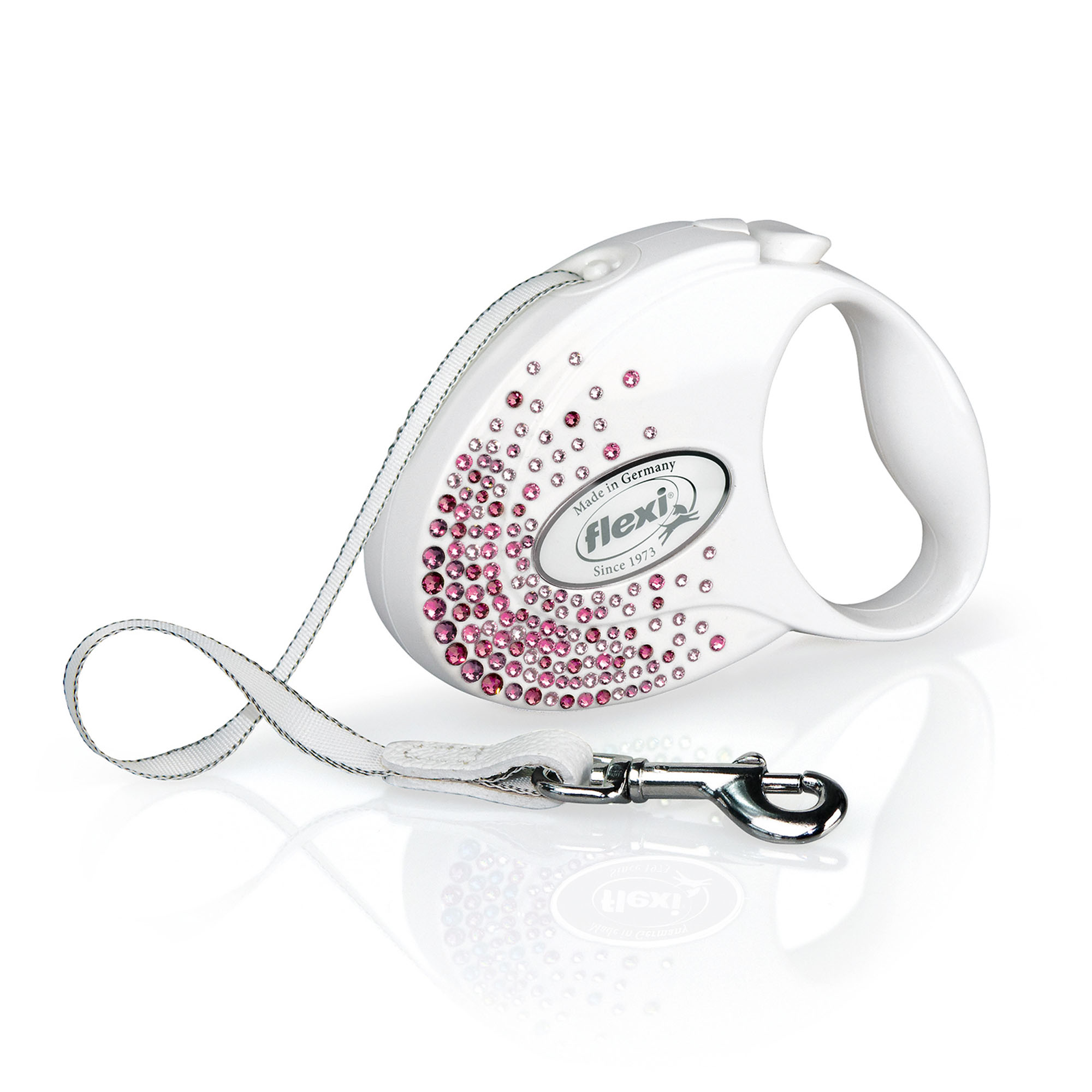 Flexi Glam Splash Pink Gurt-Rollleine M, Pearl-White, 5m