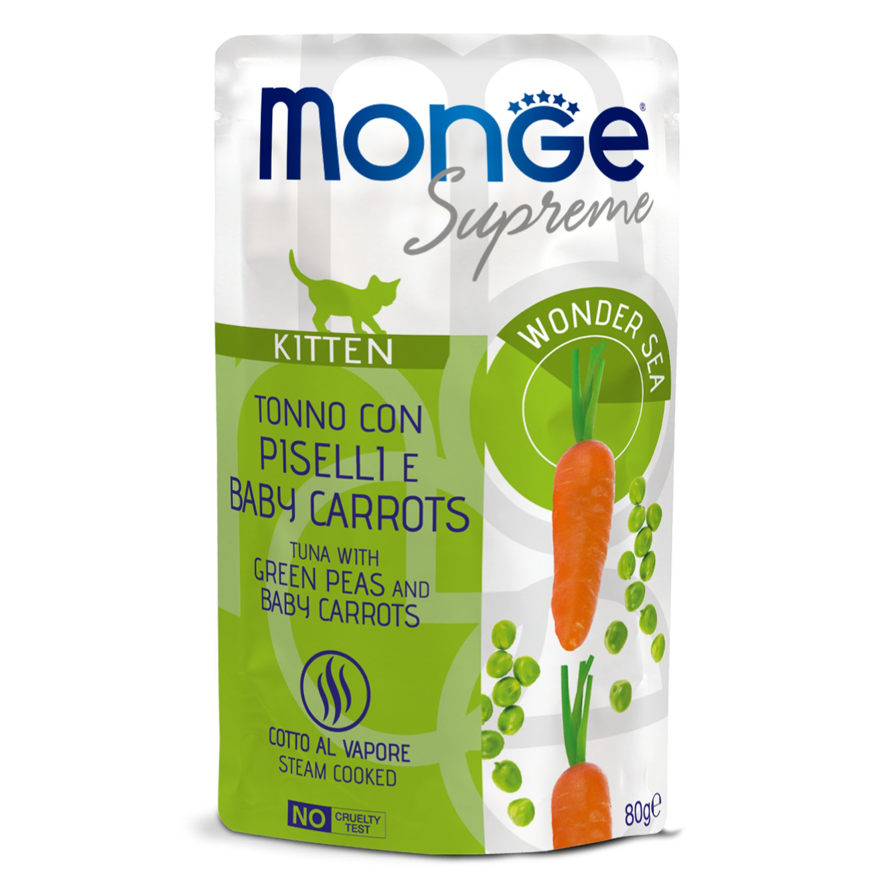 Monge Supreme Kitten – Thunfisch, Erbsen & Baby-Möhren, Nassfutter für Kätzchen, 80g