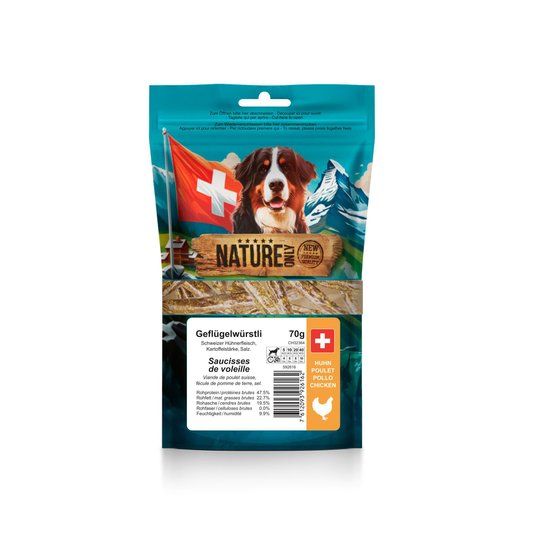 NatureOnly saucisses de volaille, 70g