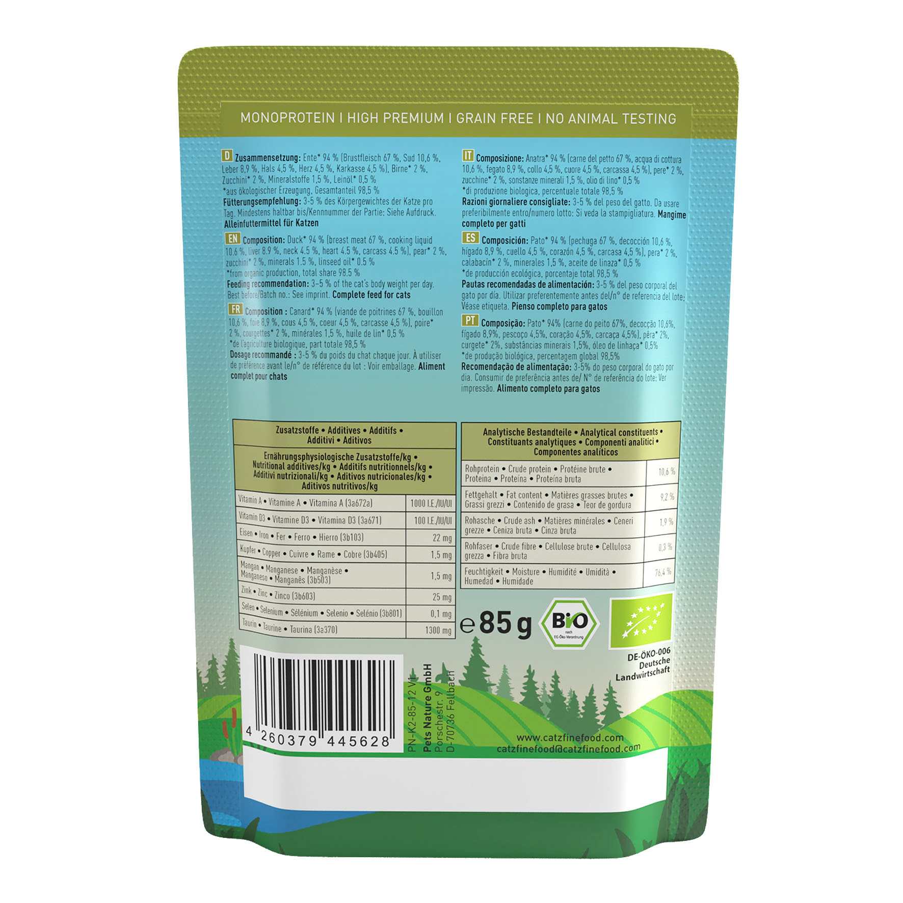 Catz Finefood Bio No. 505 avec canard, 85g