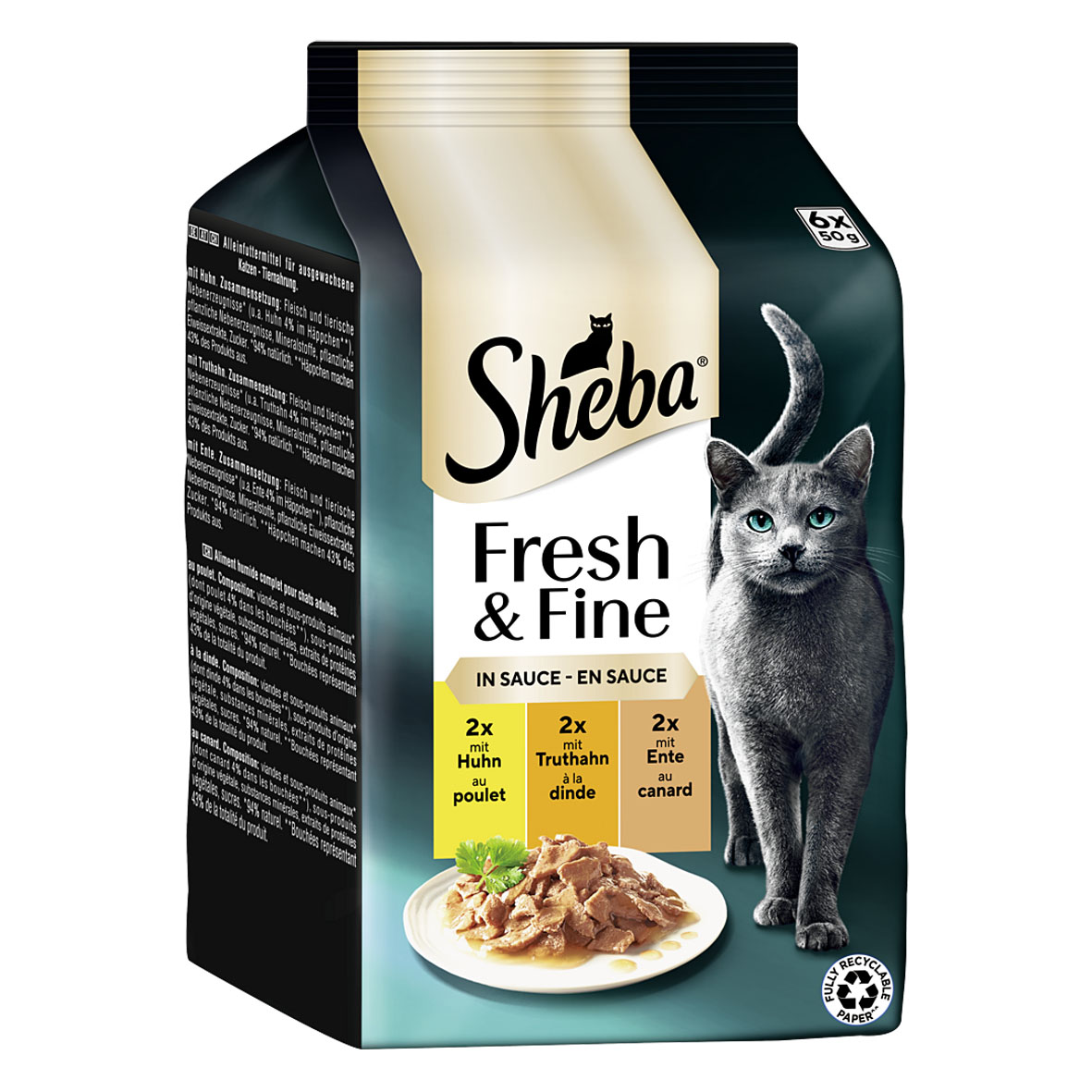 Sheba Frischebeutel Fresh & Fine in Sauce mitr Huhn, truthahn, Ente 6 x 50 g