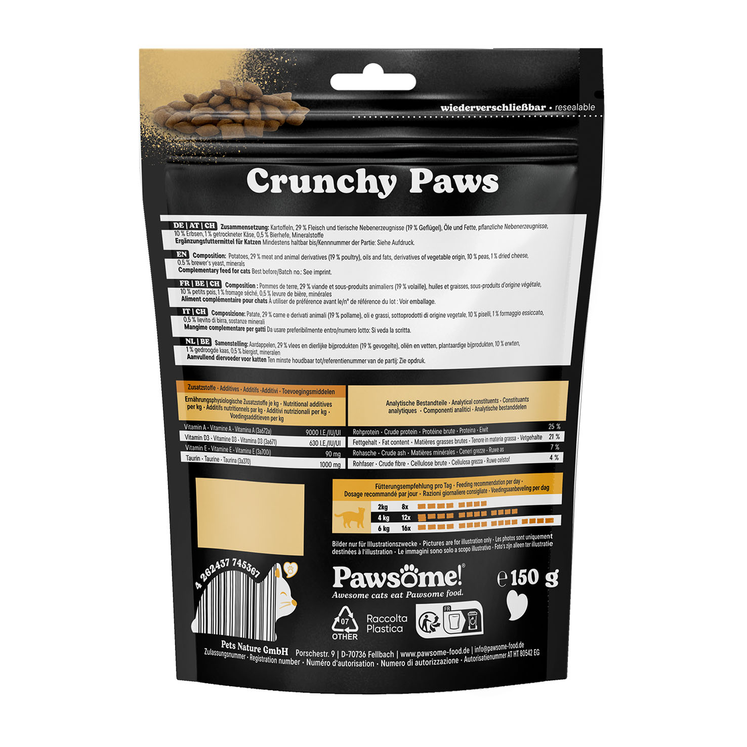 Pawsome Crunchy Paws Huhn & Käse 150g