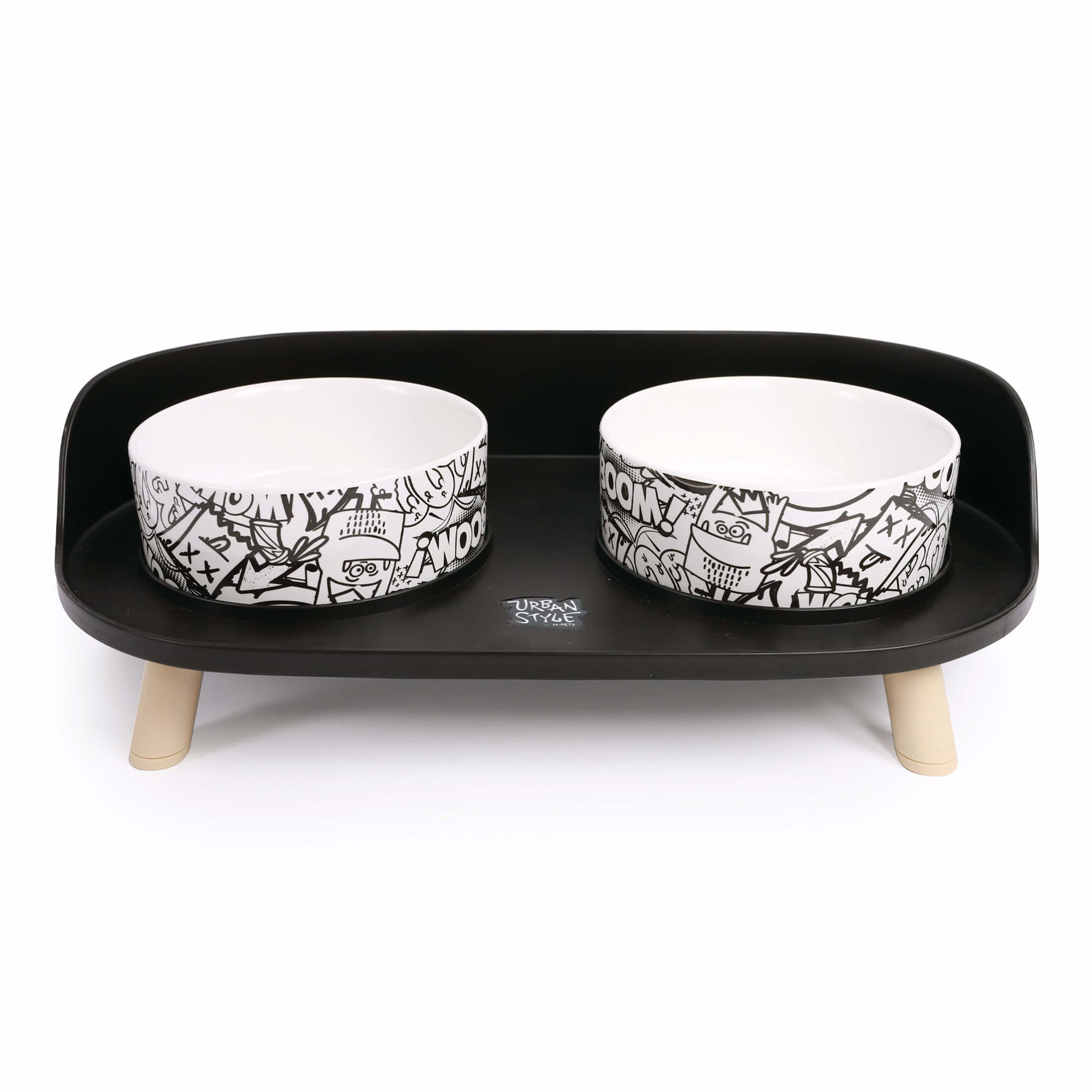 M-Pets Erhöhter Futternapf, weiss & schwarz, 450ml x 2