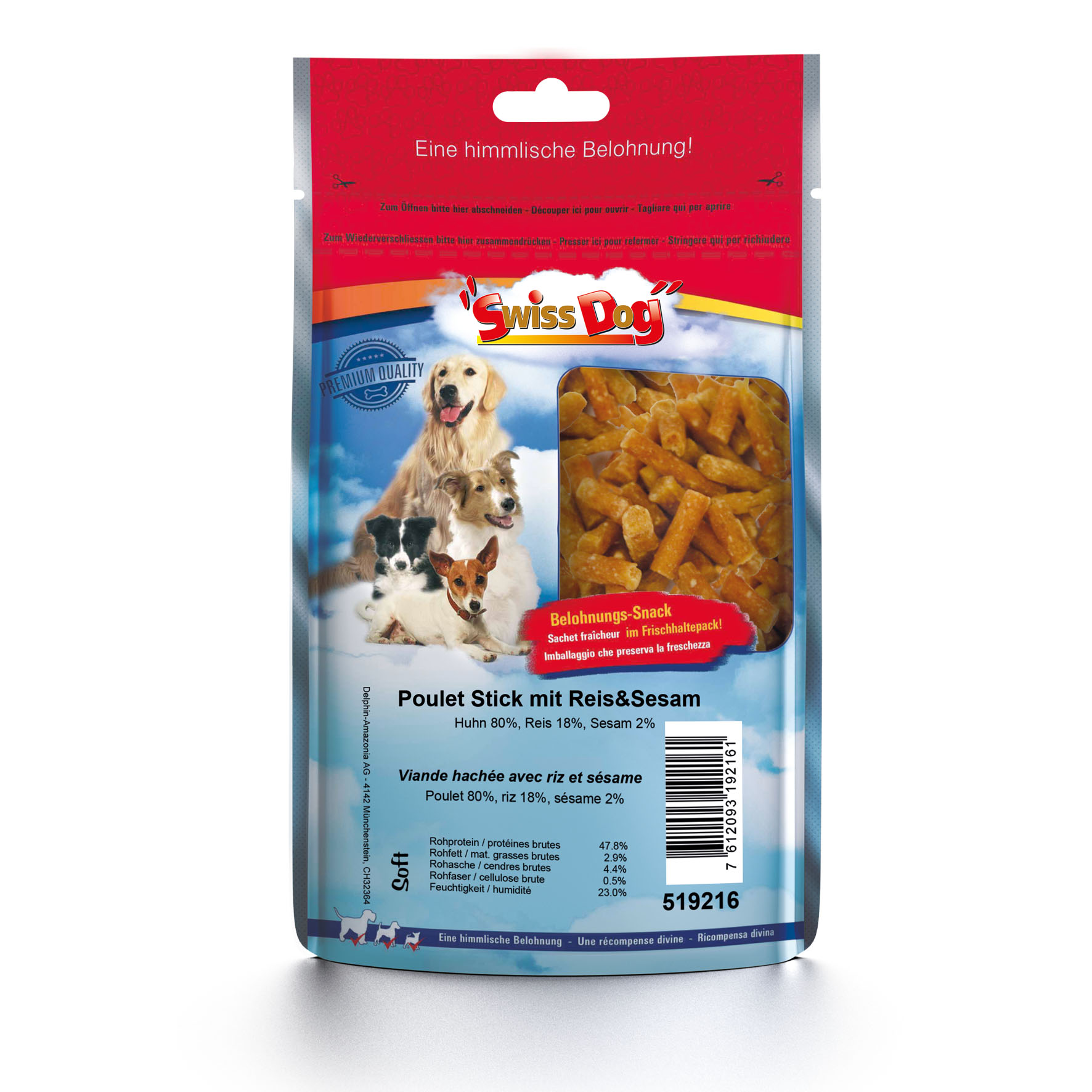 SwissDog sticks au poulet avec riz & sésame SwissDog sticks au poulet avec riz & sésame