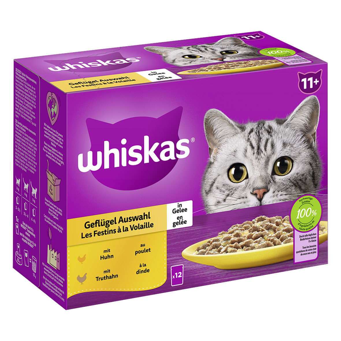 Whiskas Portionsbeutel Multipack 11+ Geflügel Auswahl in Gelee 12 x 85g