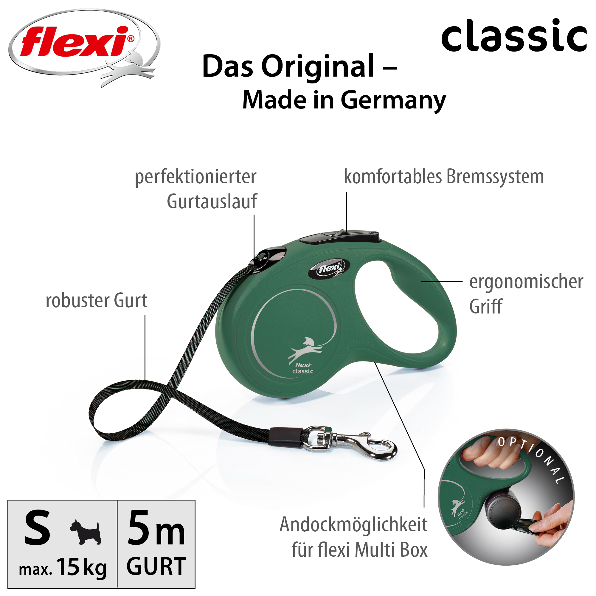 Flexi Classic Gurt-Rollleine S, olive, 5m