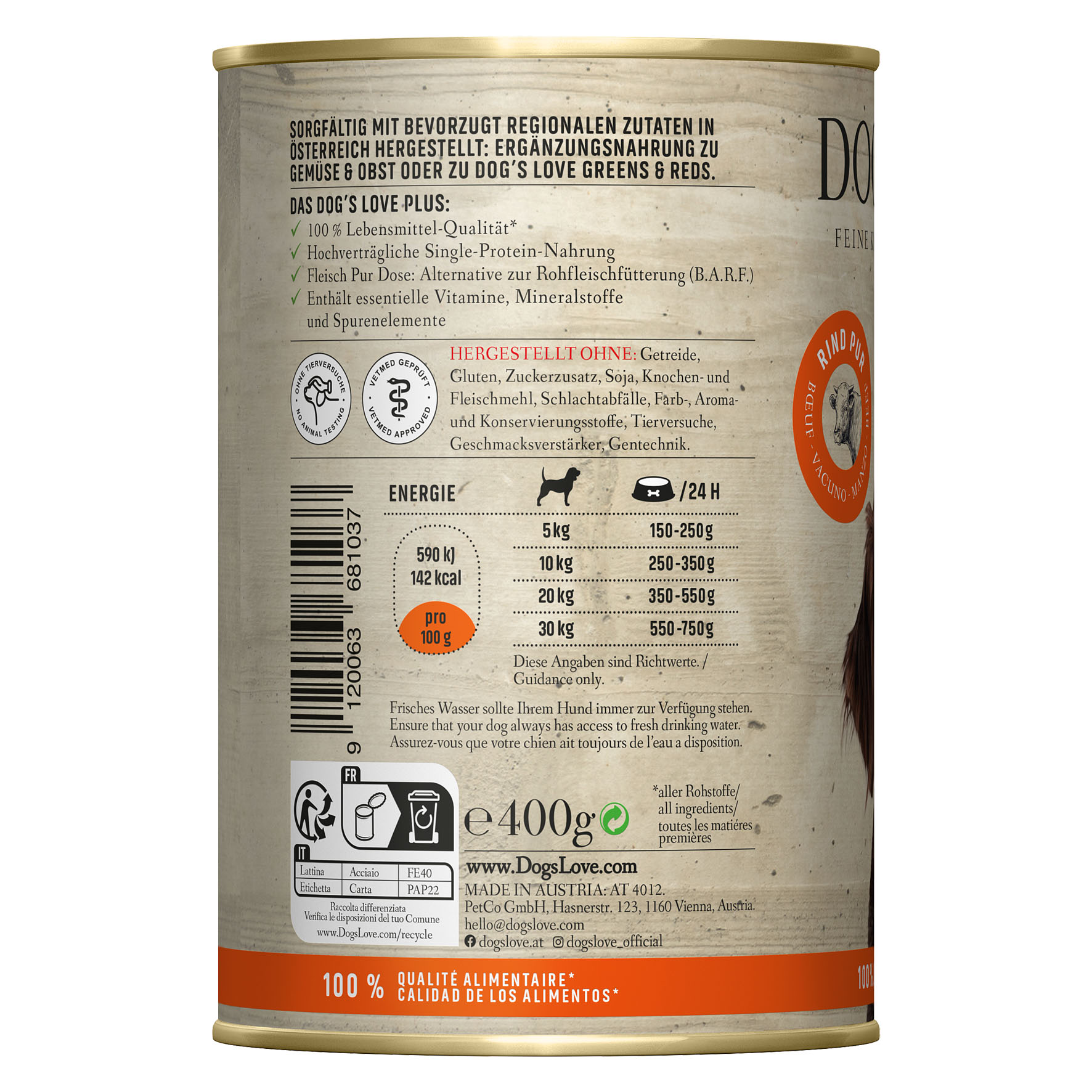 Dog‘s Love B.A.R.F. Rind Pure, 400g