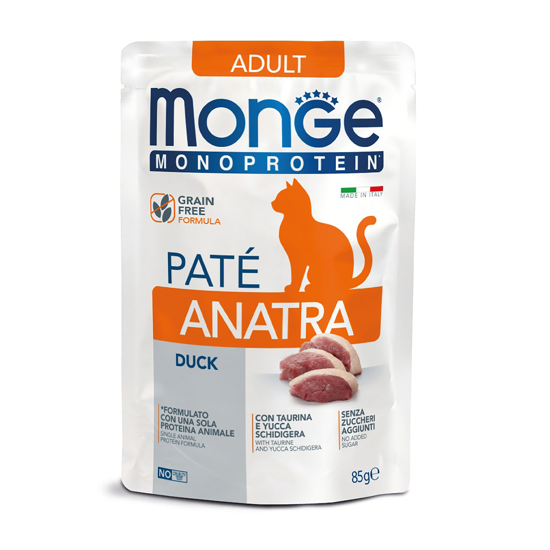 Monge Cat Adult - Ente-Pastete, Nassfutter für Katzen, 85g