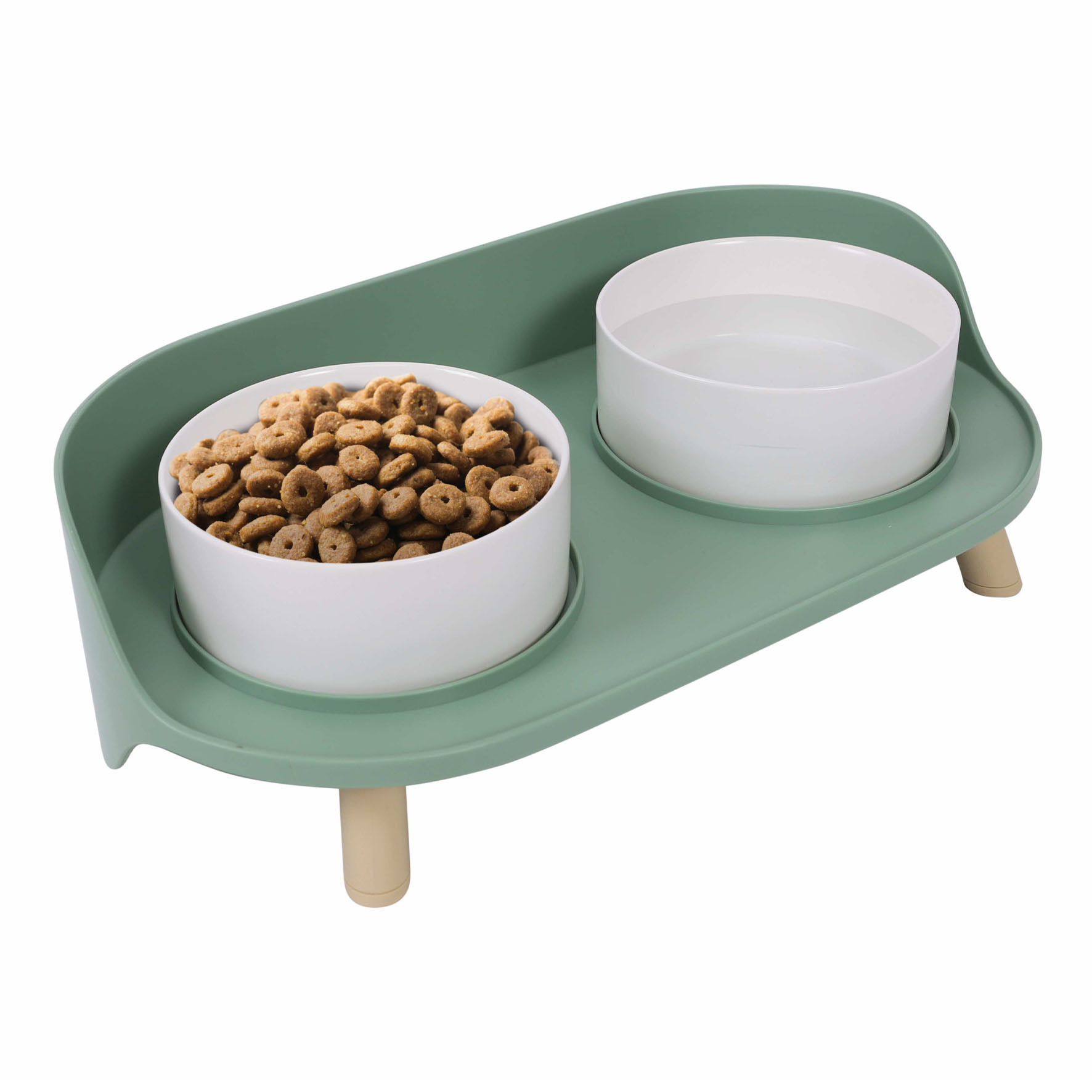 M-Pets Erhöhter Futternapf, weiss & grün, 450ml x 2