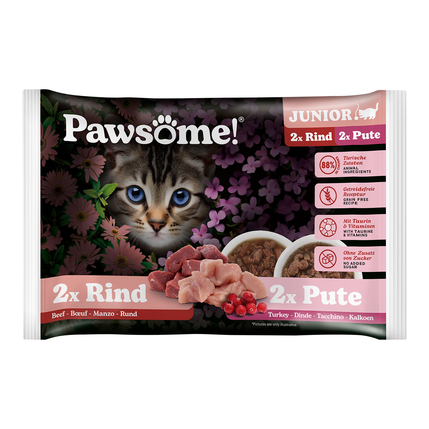 Pawsome Junior Rind&Pute, Mixpack 4x85g